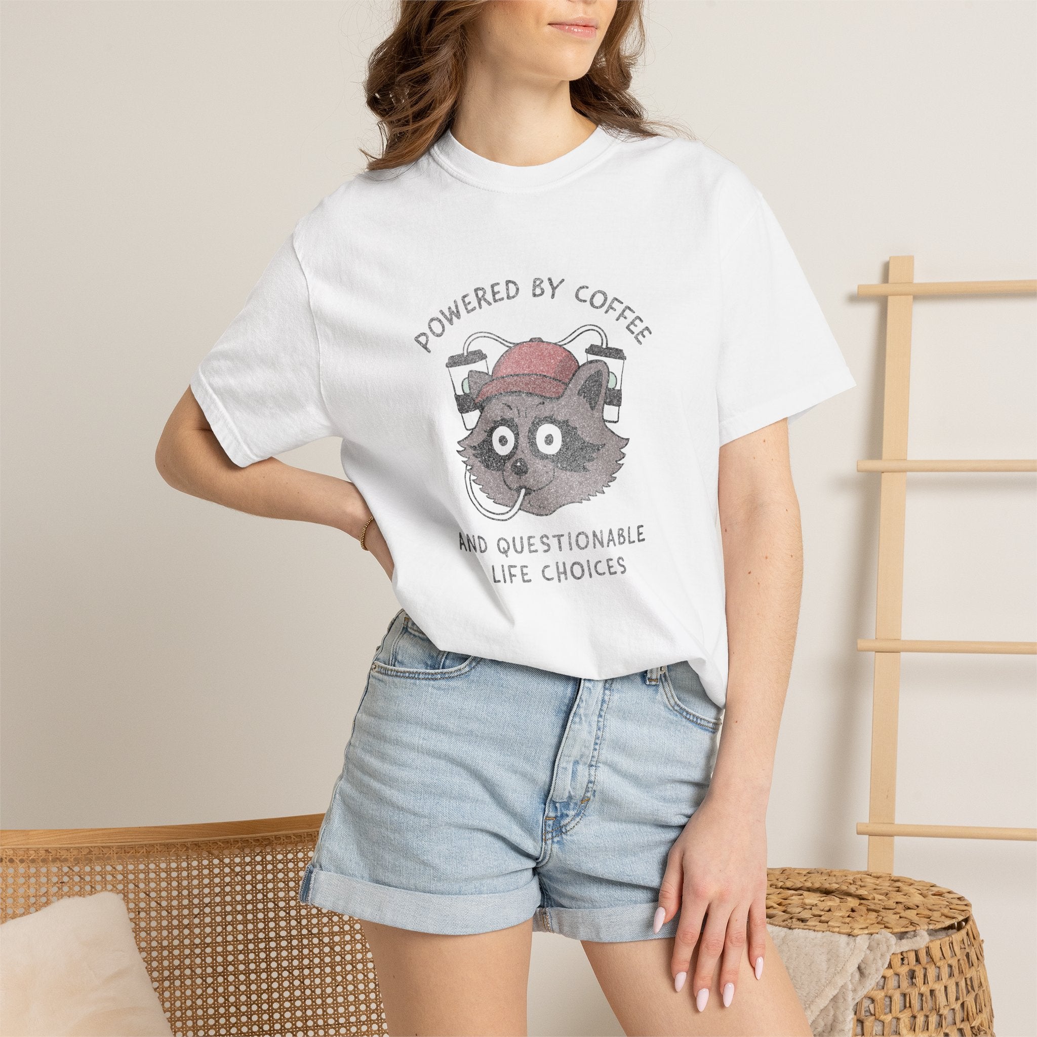 Powered By Coffee And Questionable Life Choices Shirt - Funny Raccoon Tee