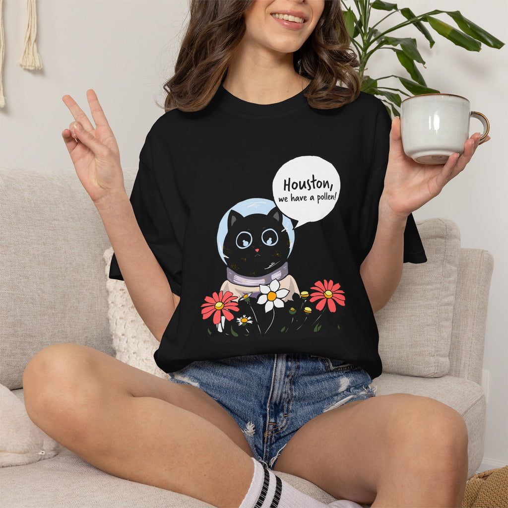 Houston We Have A Pollen Shirt - Funny Cat Astronaut Tee | Allergy Season Gift