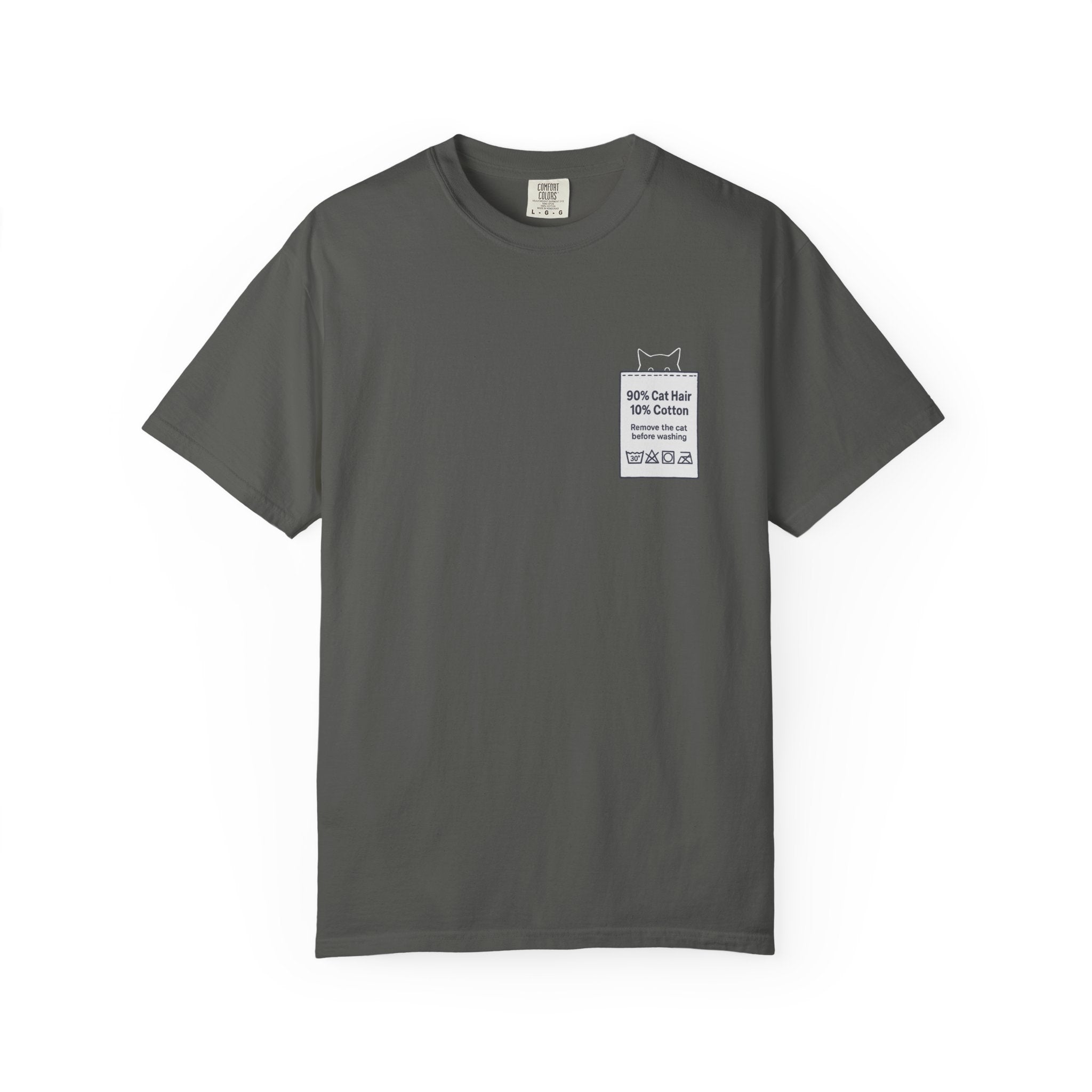 90% Cat Hair 10% Cotton - Remove The Cat Before Washing Tee with Care Label Pocket Print