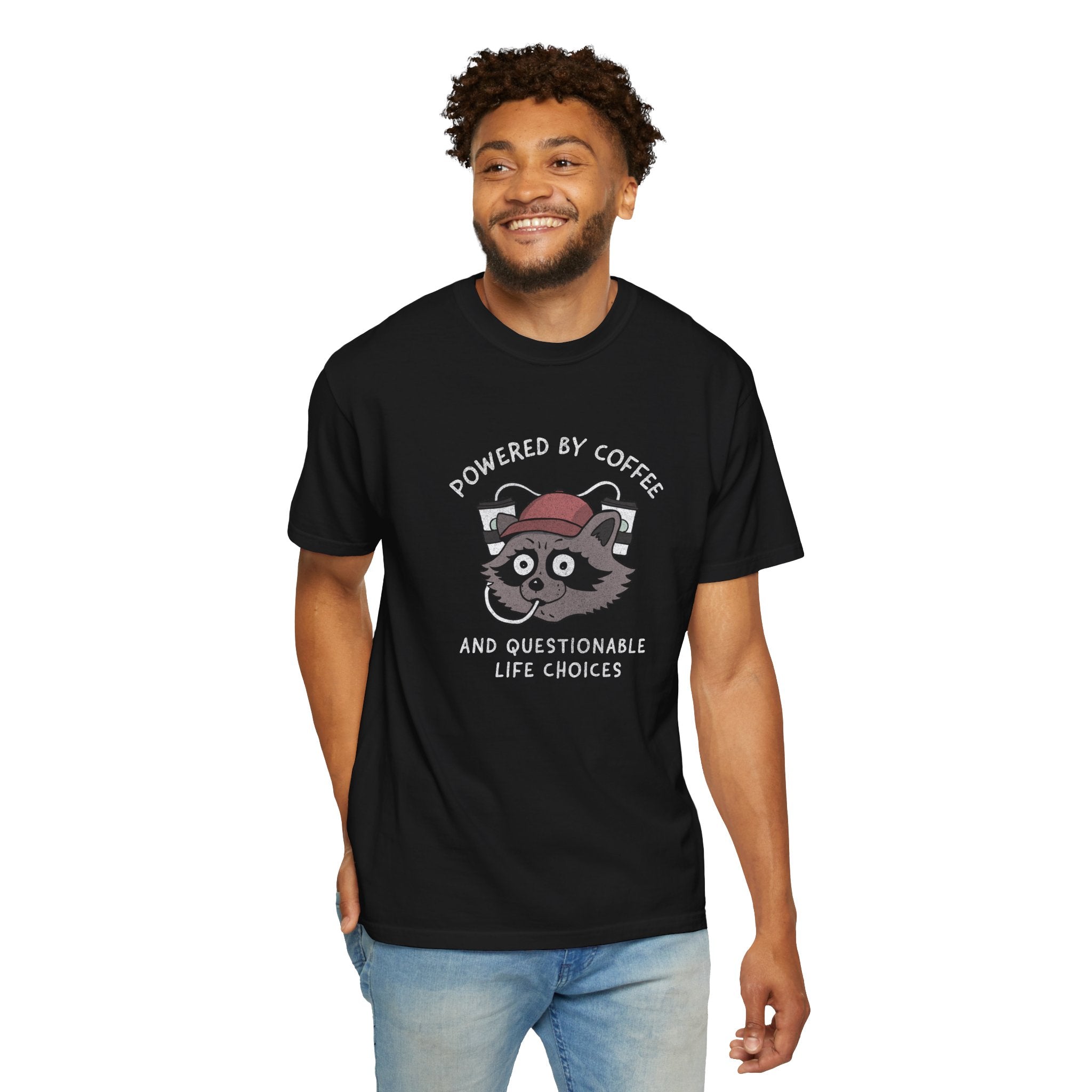 Powered By Coffee And Questionable Life Choices Shirt - Funny Raccoon Tee