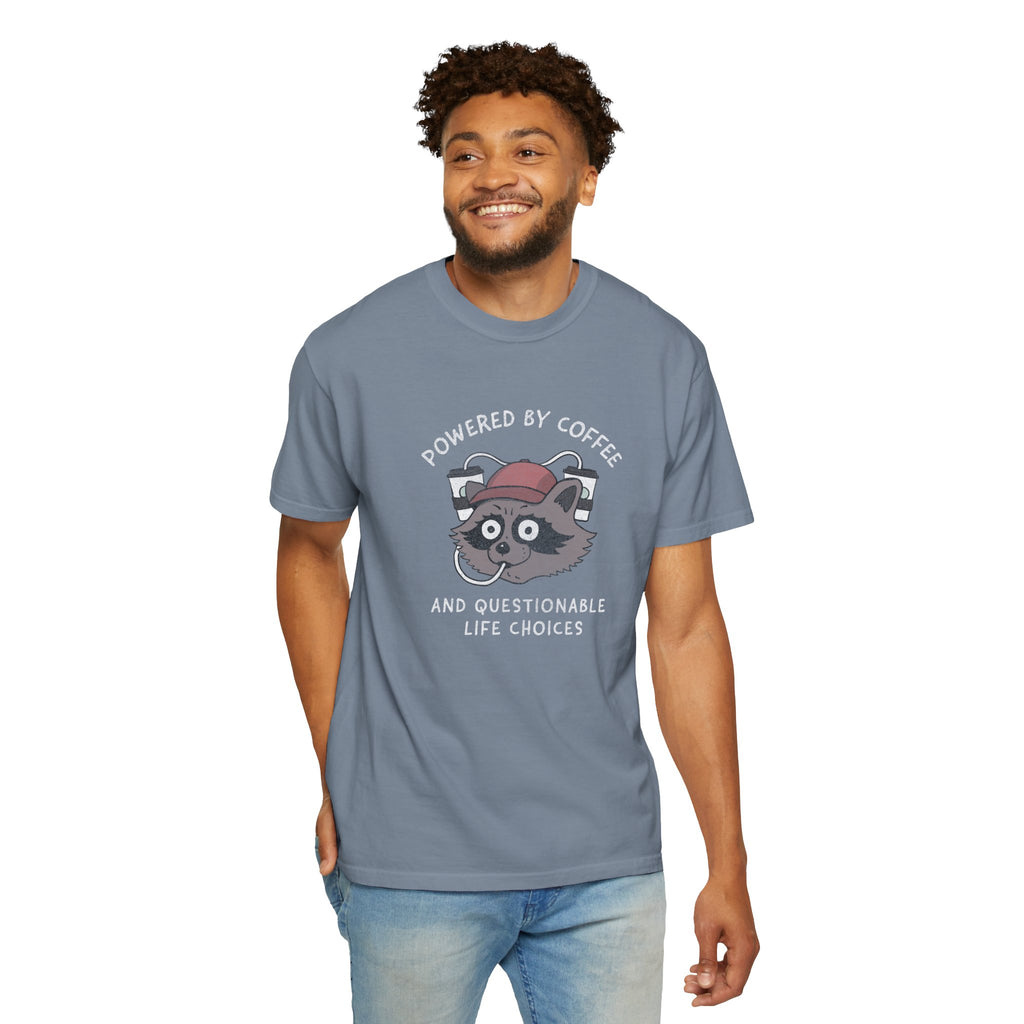 Powered By Coffee And Questionable Life Choices Shirt - Funny Raccoon Tee