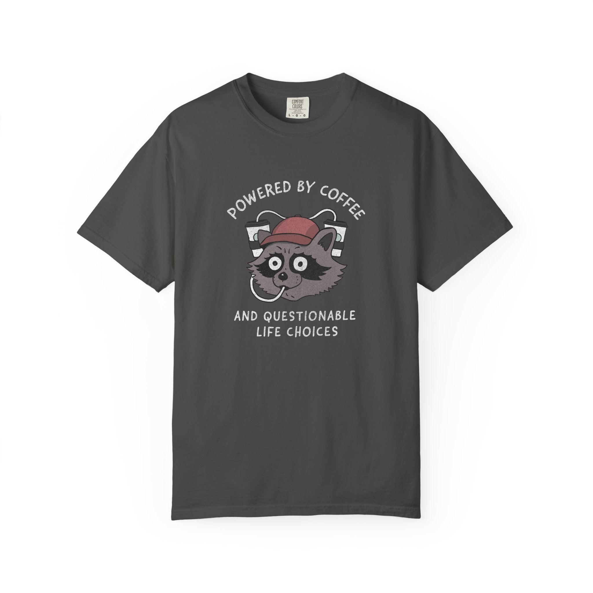 Powered By Coffee And Questionable Life Choices Shirt - Funny Raccoon Tee