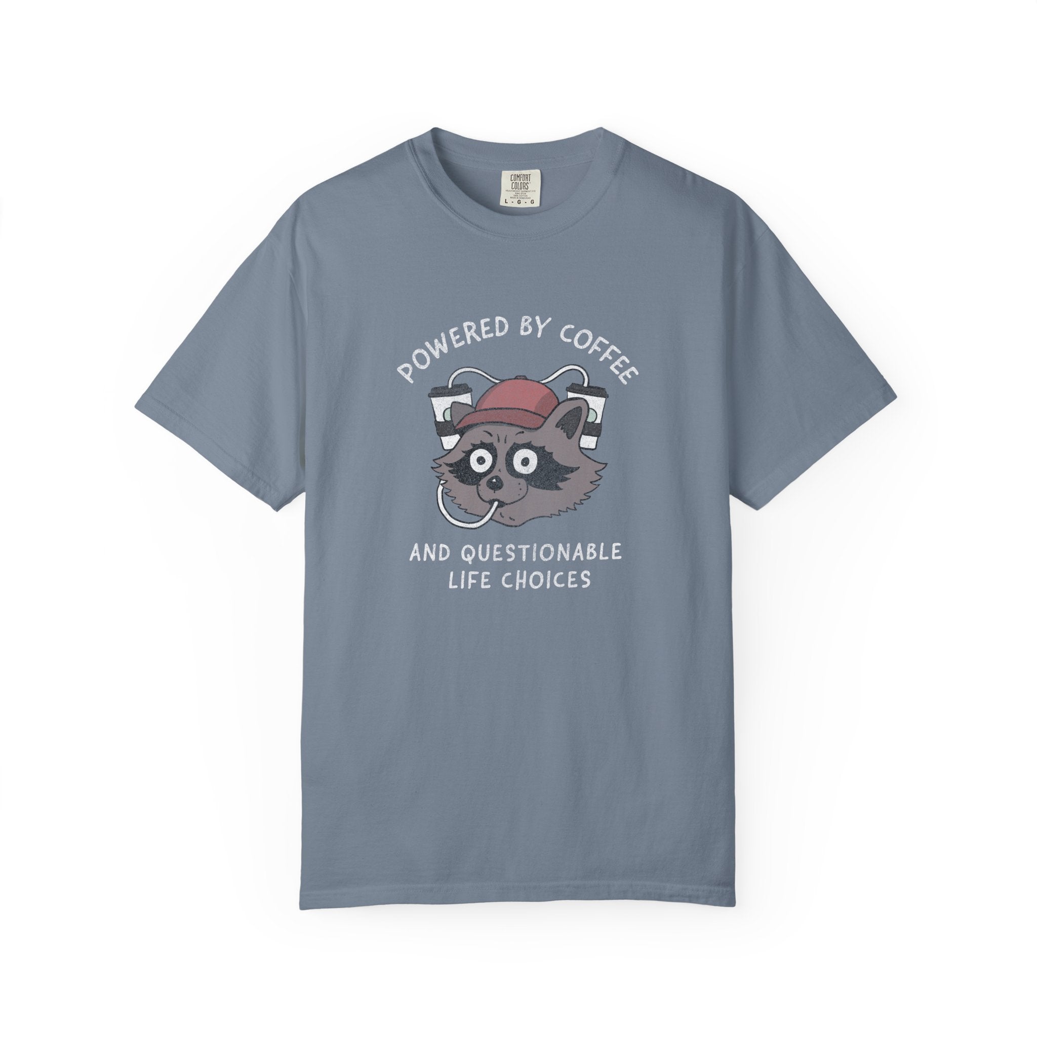 Powered By Coffee And Questionable Life Choices Shirt - Funny Raccoon Tee