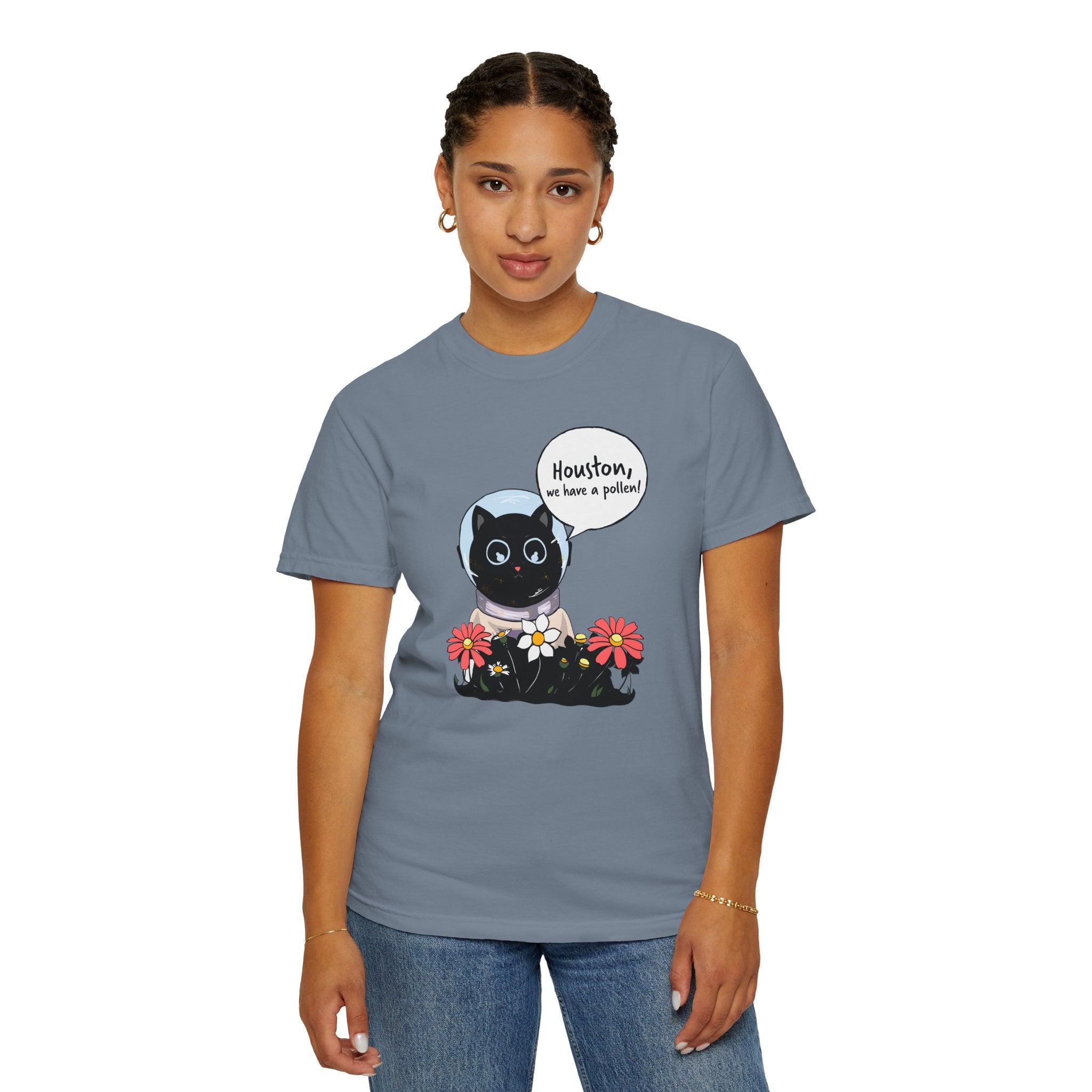 Houston We Have A Pollen Shirt - Funny Cat Astronaut Tee | Allergy Season Gift