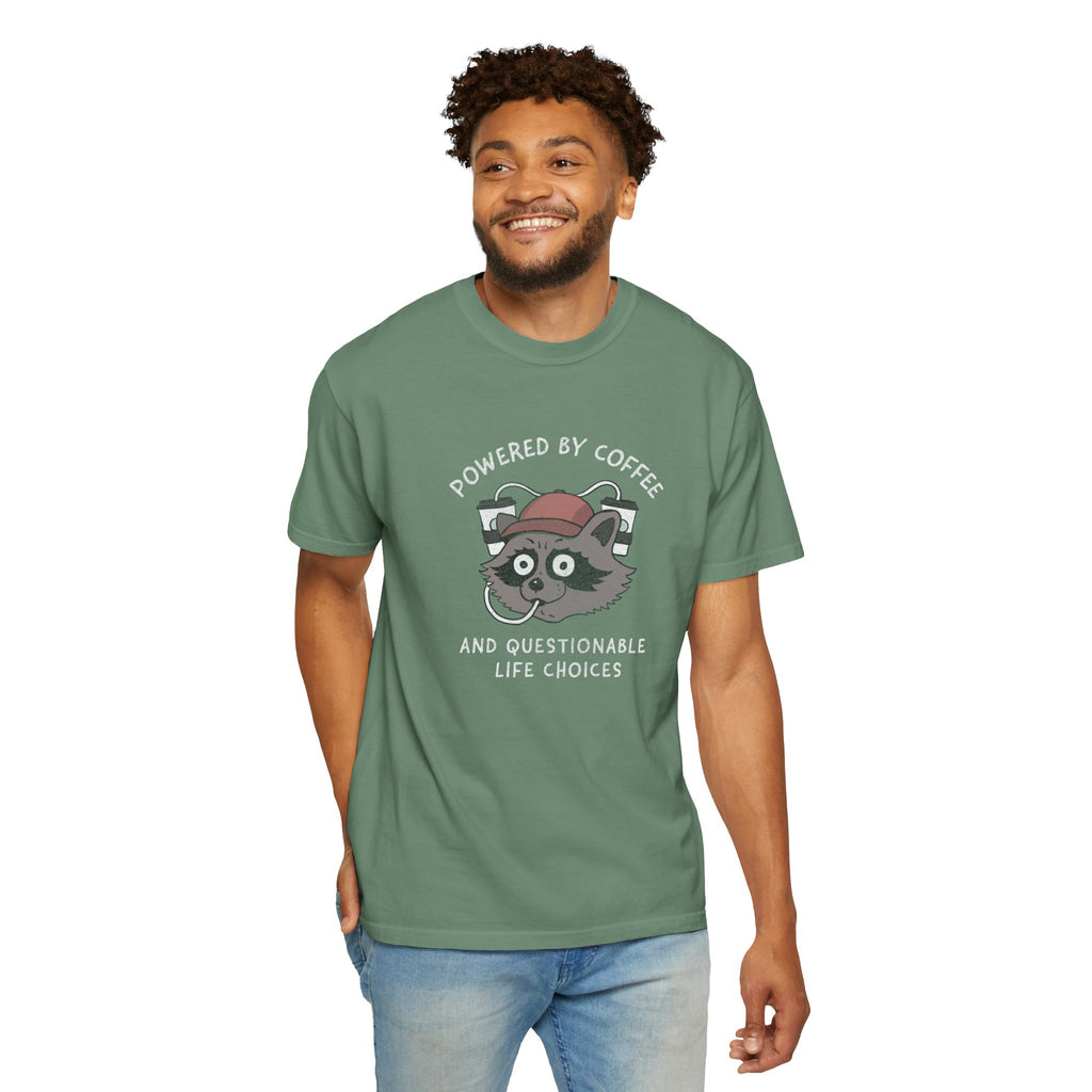 Powered By Coffee And Questionable Life Choices Shirt - Funny Raccoon Tee