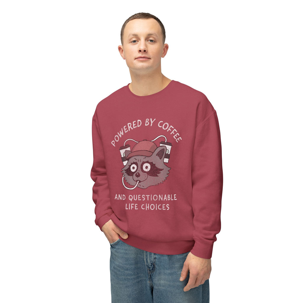 Powered By Coffee And Questionable Life Choices - Funny Raccoon Sweatshirt