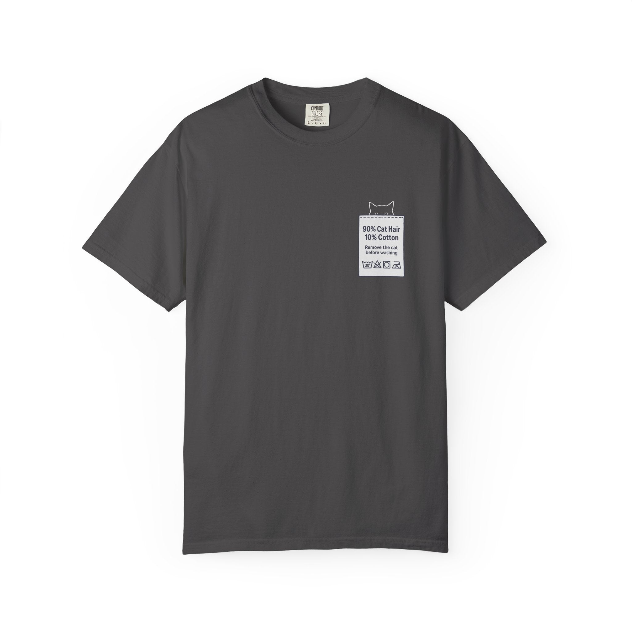 90% Cat Hair 10% Cotton - Remove The Cat Before Washing Tee with Care Label Pocket Print