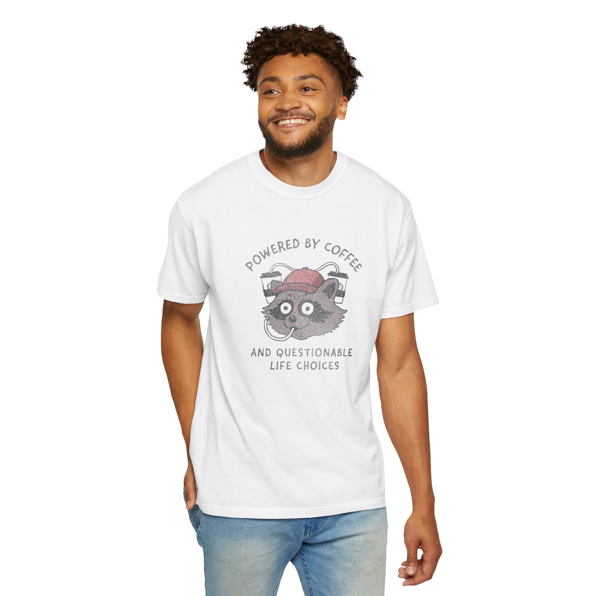 Powered By Coffee And Questionable Life Choices Shirt - Funny Raccoon Tee