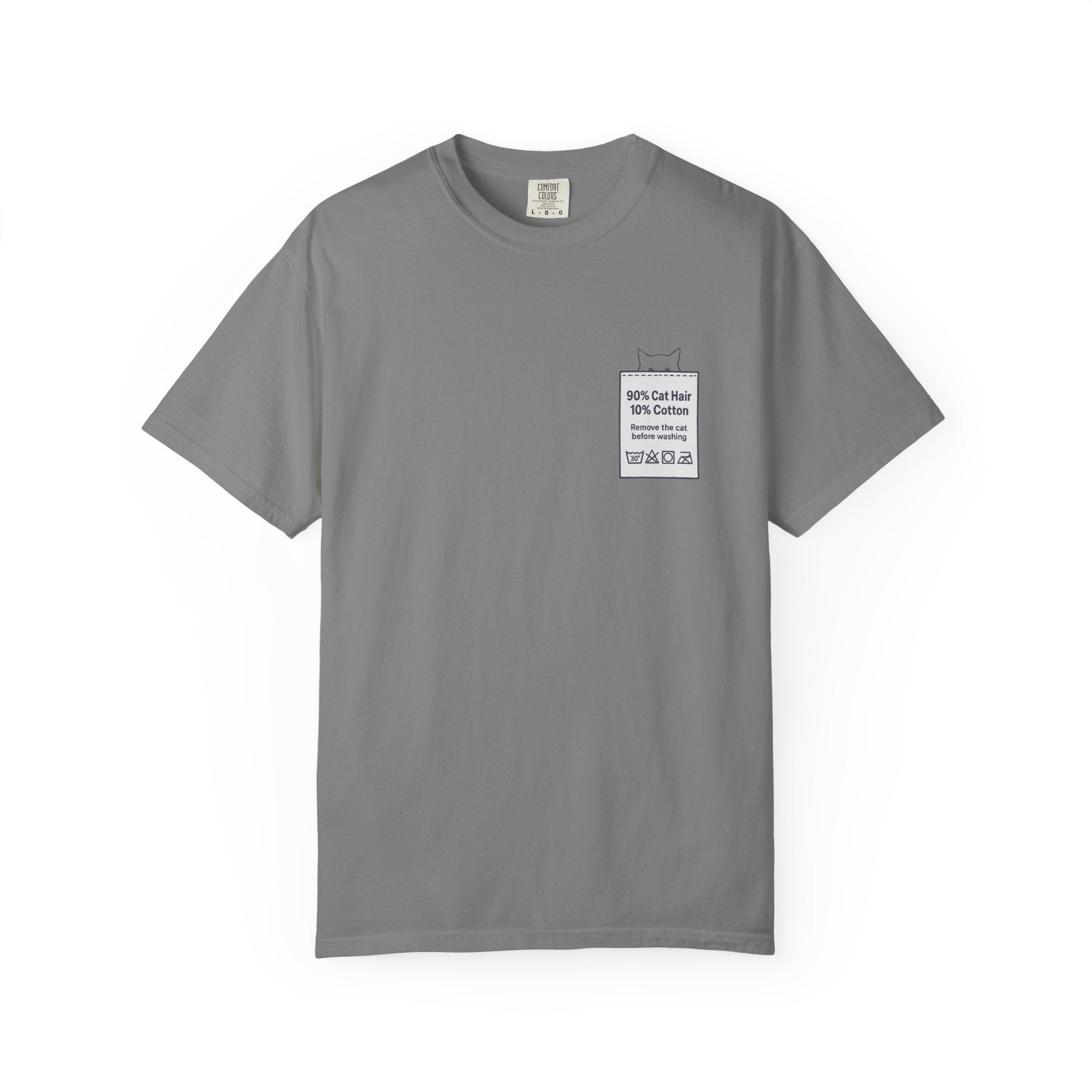 90% Cat Hair 10% Cotton - Remove The Cat Before Washing Tee with Care Label Pocket Print