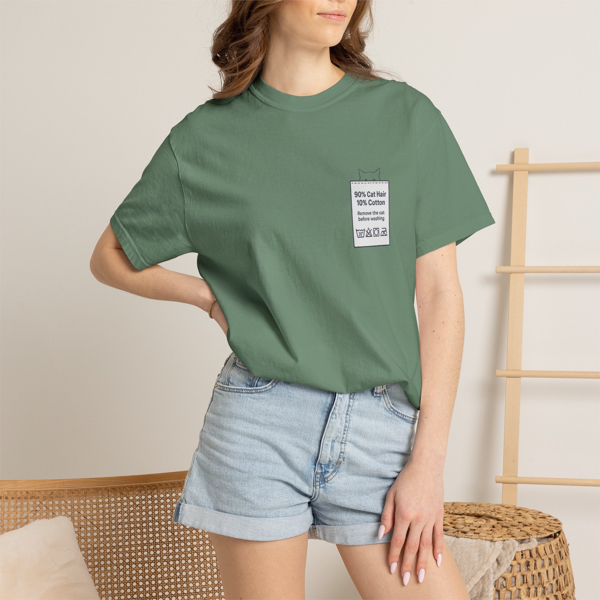 90% Cat Hair 10% Cotton - Remove The Cat Before Washing Tee with Care Label Pocket Print