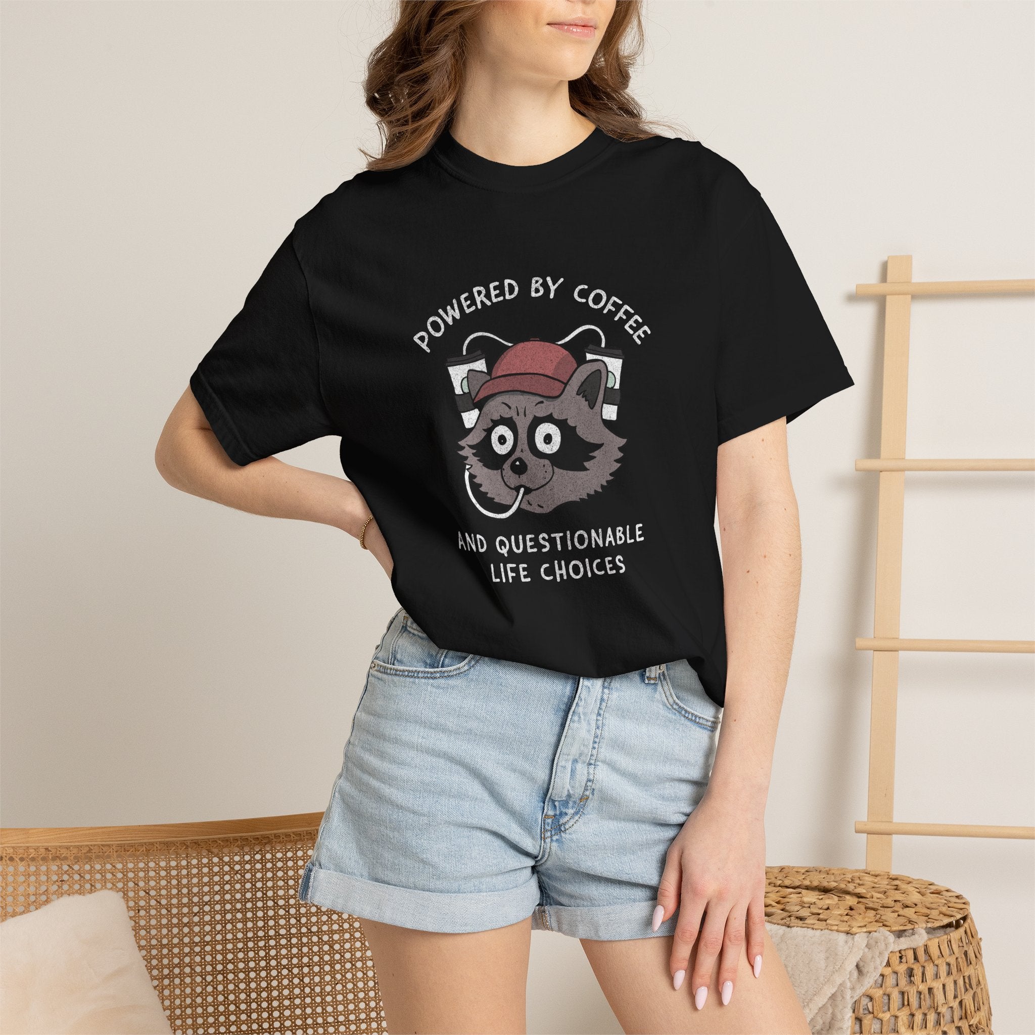 Powered By Coffee And Questionable Life Choices Shirt - Funny Raccoon Tee