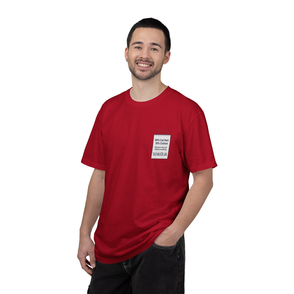 90% Cat Hair 10% Cotton - Remove The Cat Before Washing Tee with Care Label Pocket Print