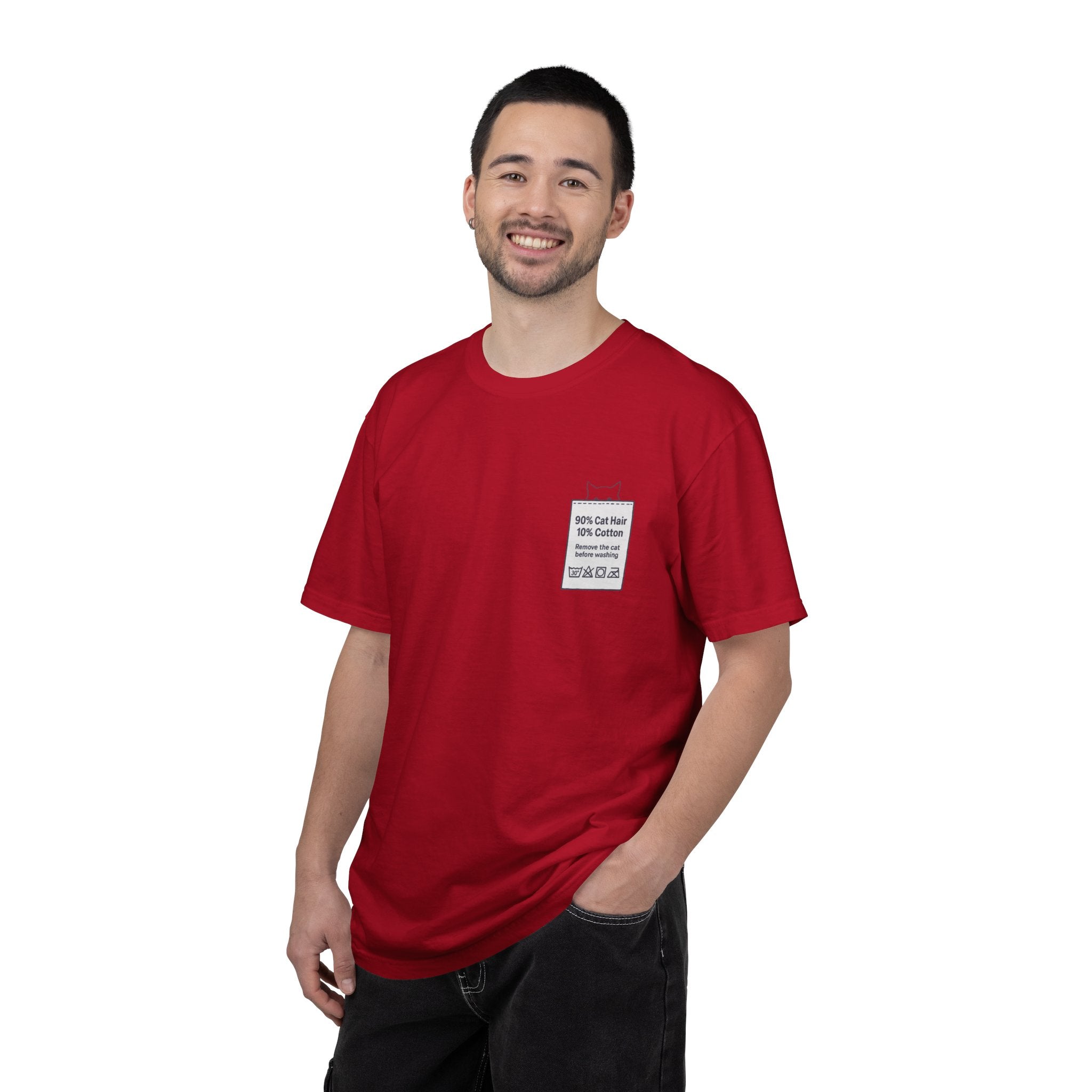 90% Cat Hair 10% Cotton - Remove The Cat Before Washing Tee with Care Label Pocket Print