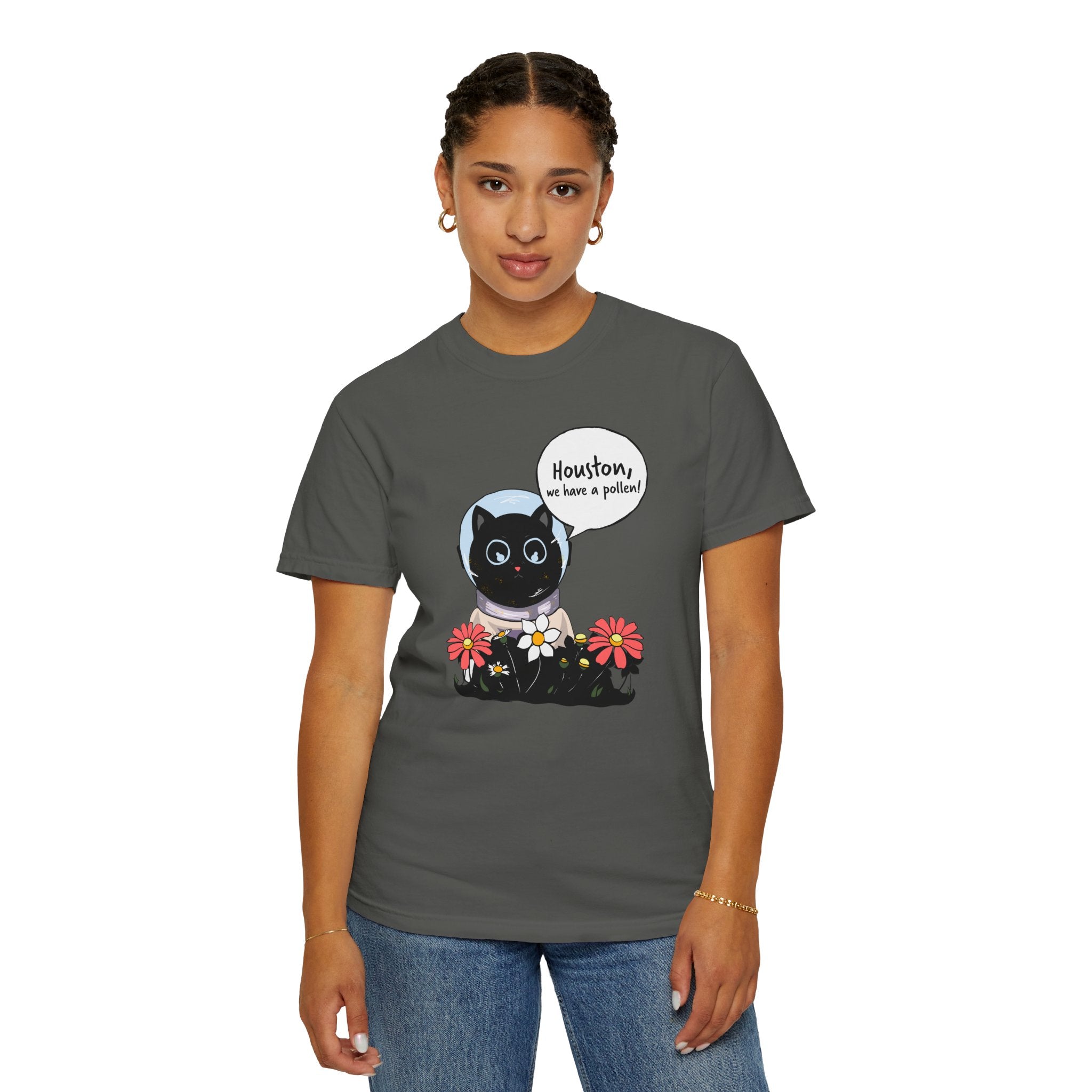 Houston We Have A Pollen Shirt - Funny Cat Astronaut Tee | Allergy Season Gift