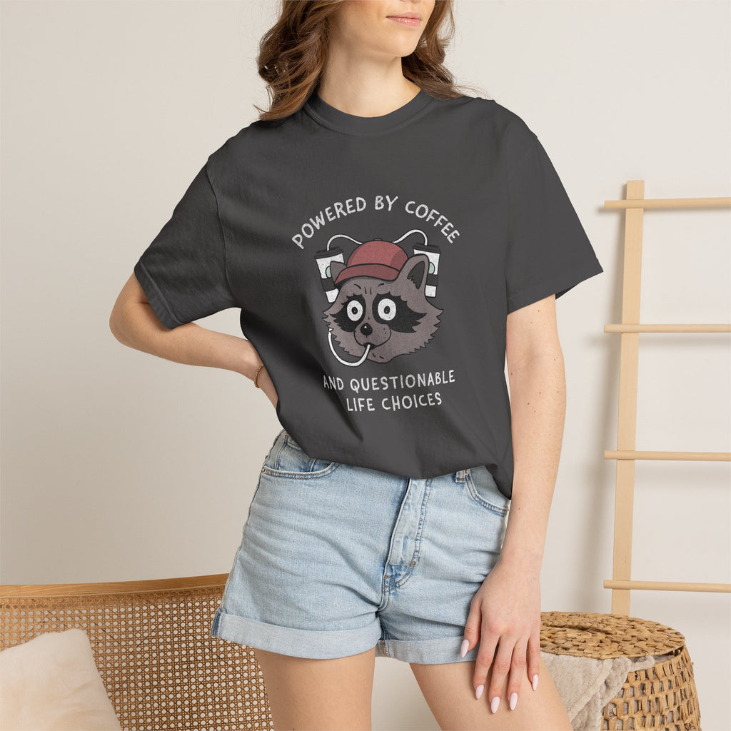 Powered By Coffee And Questionable Life Choices Shirt - Funny Raccoon Tee