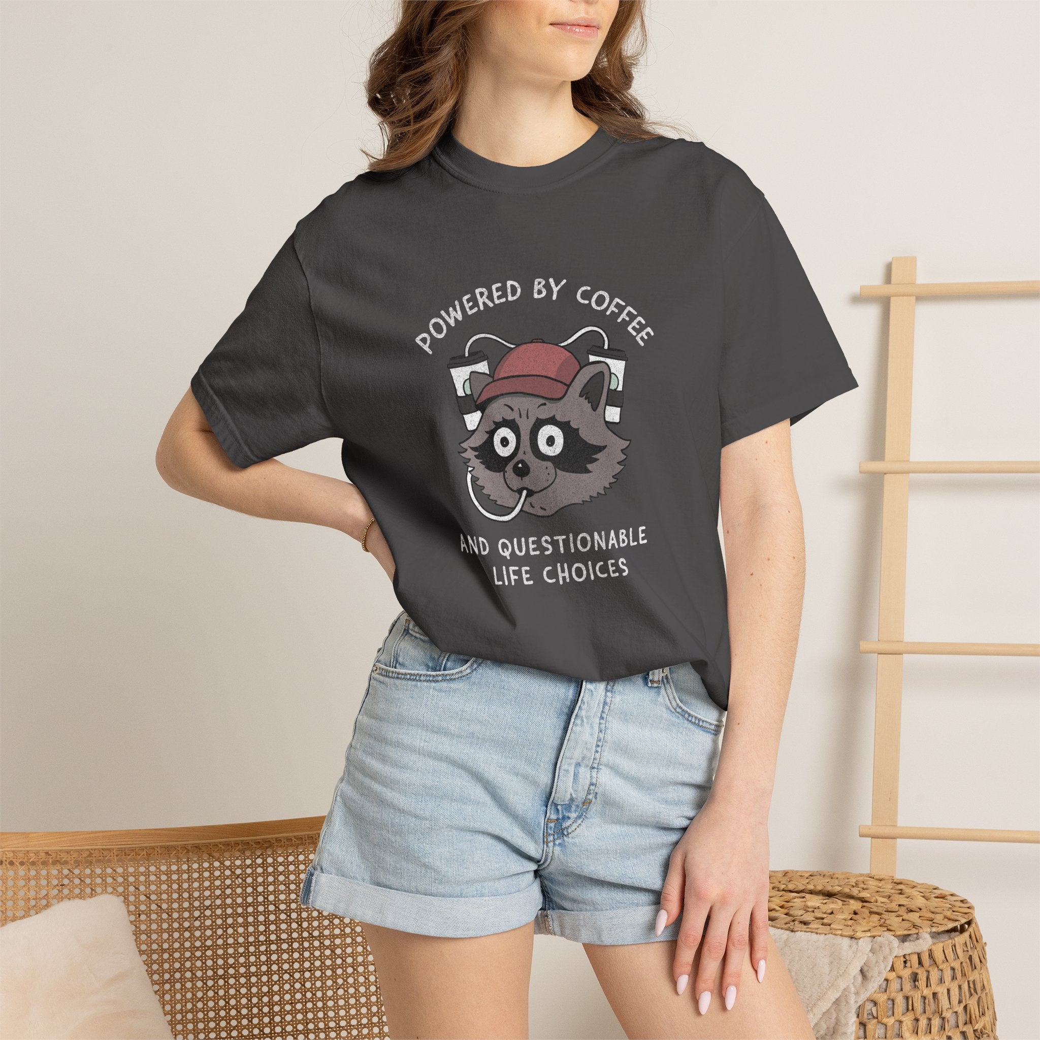 Powered By Coffee And Questionable Life Choices Shirt - Funny Raccoon Tee