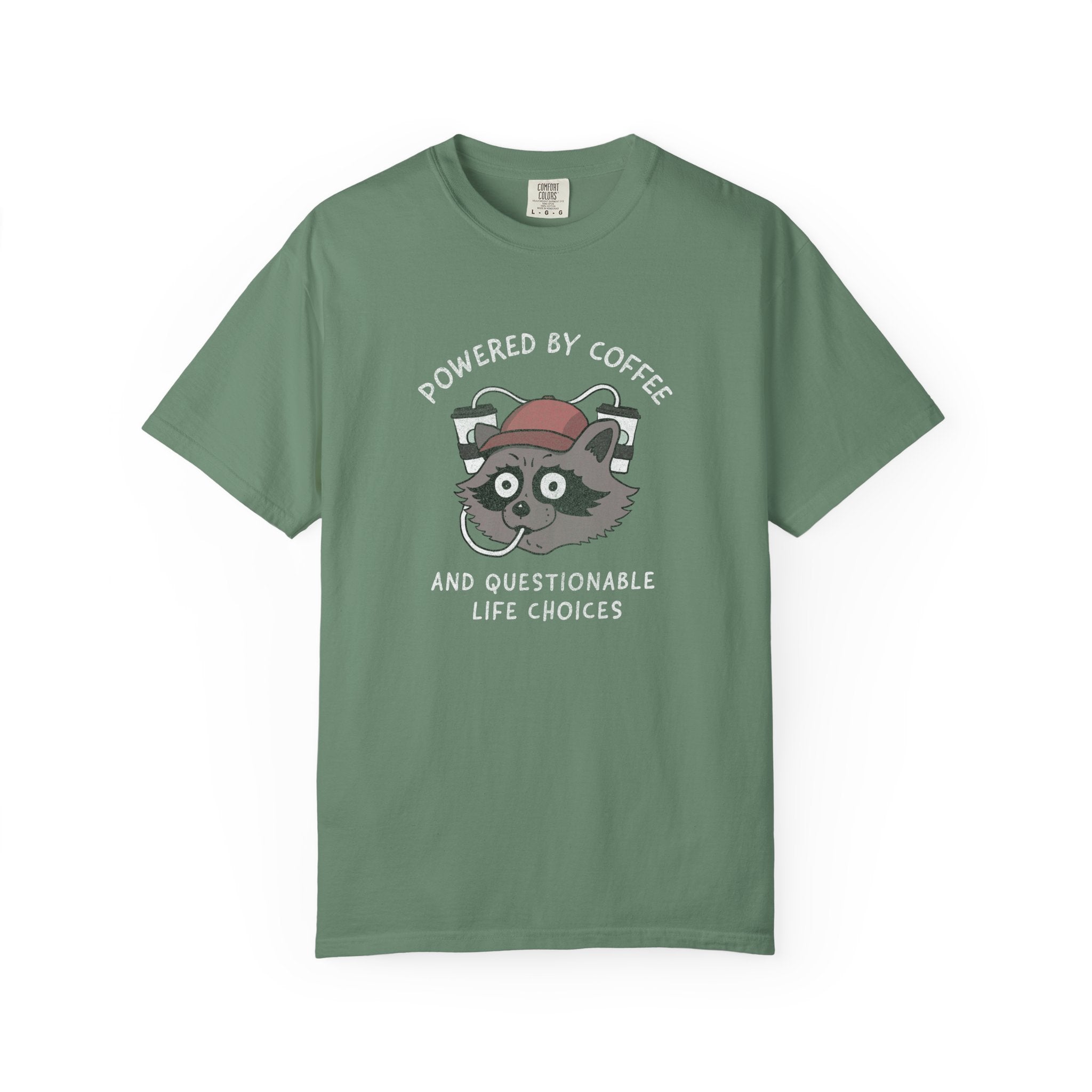 Powered By Coffee And Questionable Life Choices Shirt - Funny Raccoon Tee