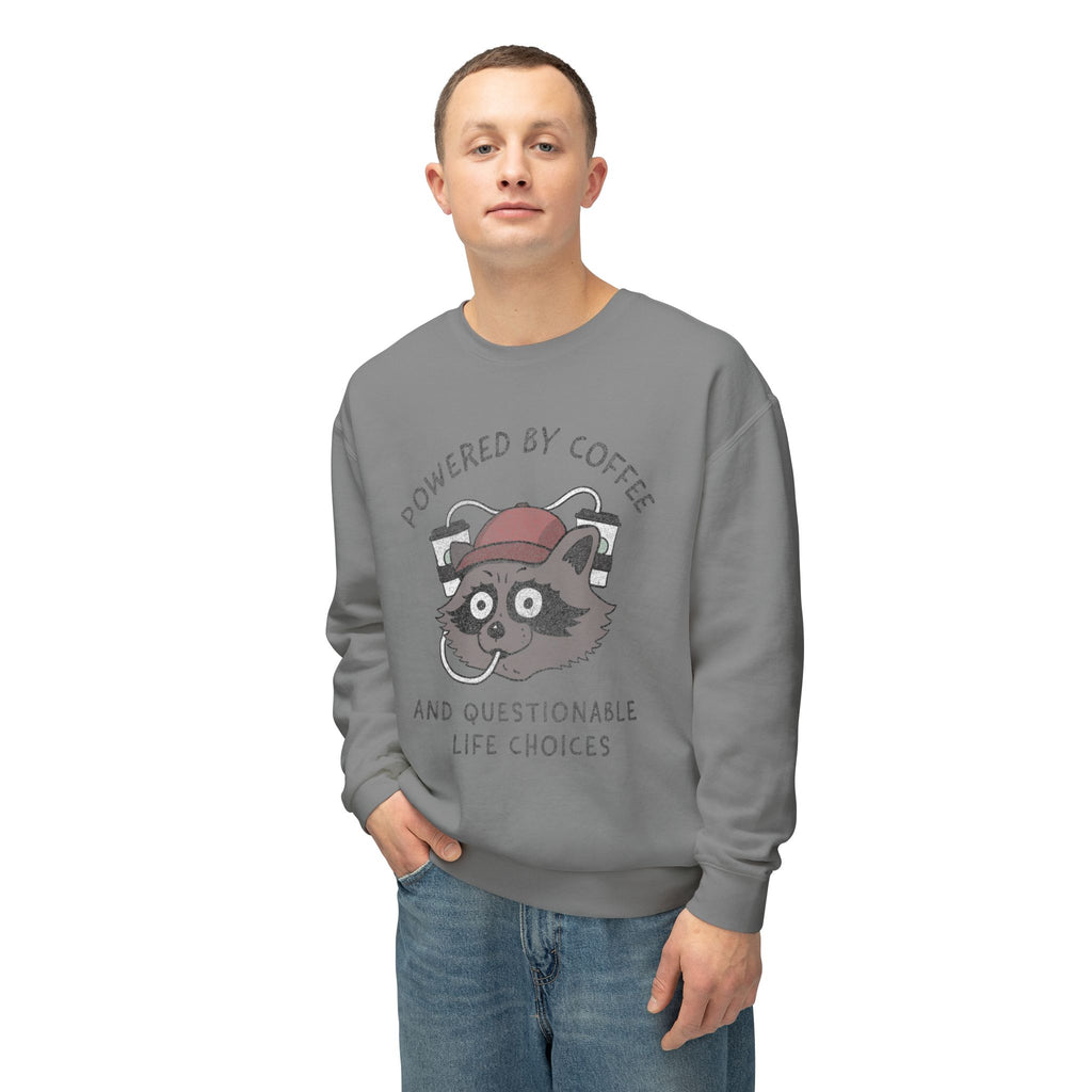 Powered By Coffee And Questionable Life Choices - Funny Raccoon Sweatshirt