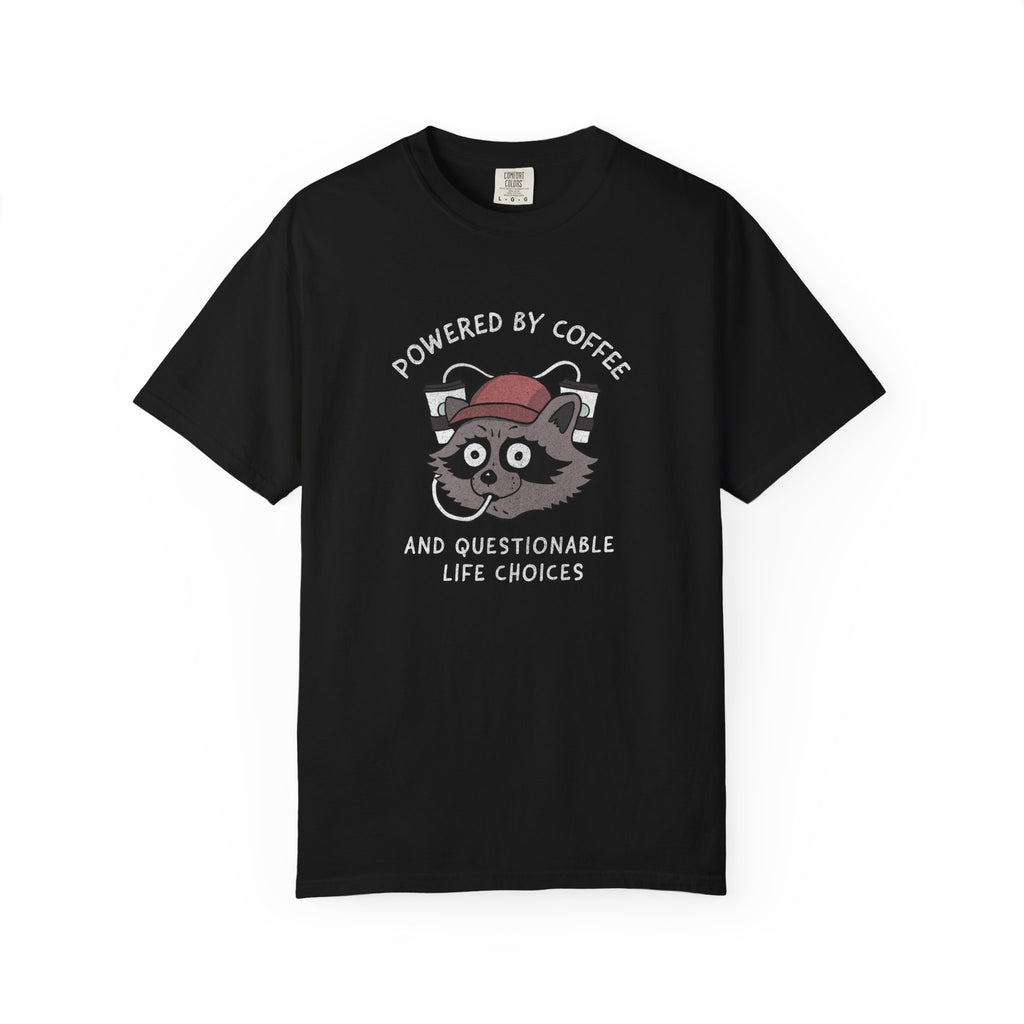 Powered By Coffee And Questionable Life Choices Shirt - Funny Raccoon Tee