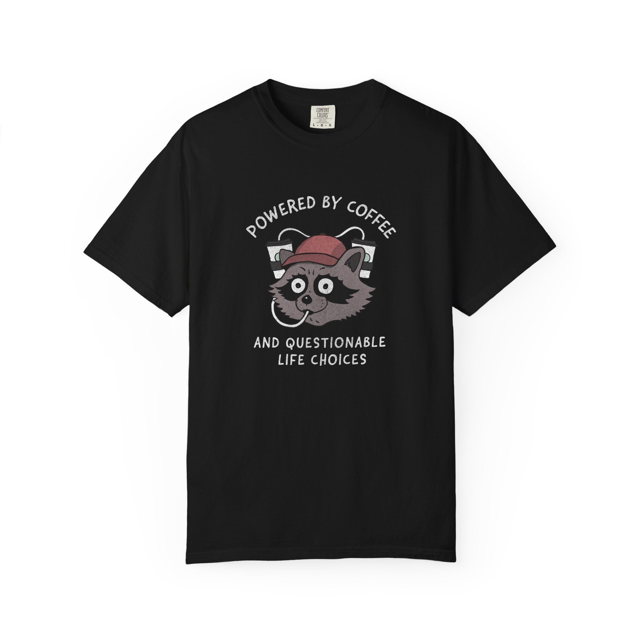 Powered By Coffee And Questionable Life Choices Shirt - Funny Raccoon Tee
