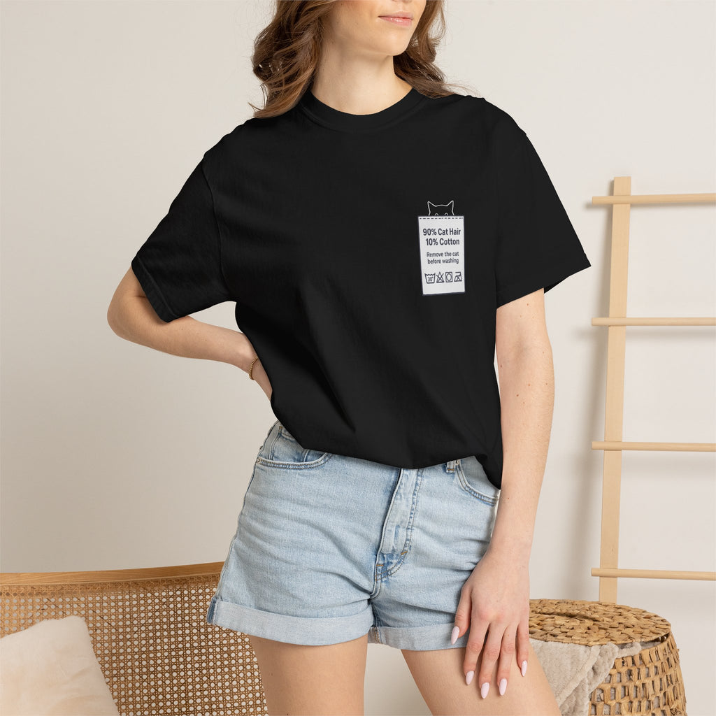 90% Cat Hair 10% Cotton - Remove The Cat Before Washing Tee with Care Label Pocket Print