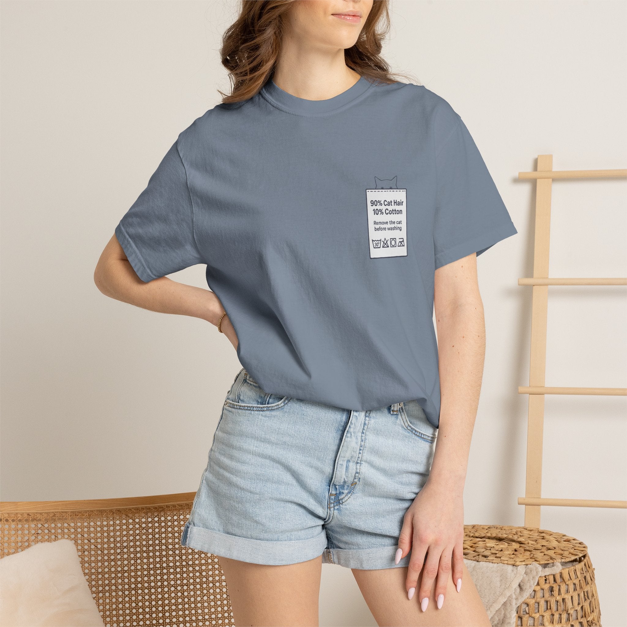 90% Cat Hair 10% Cotton - Remove The Cat Before Washing Tee with Care Label Pocket Print