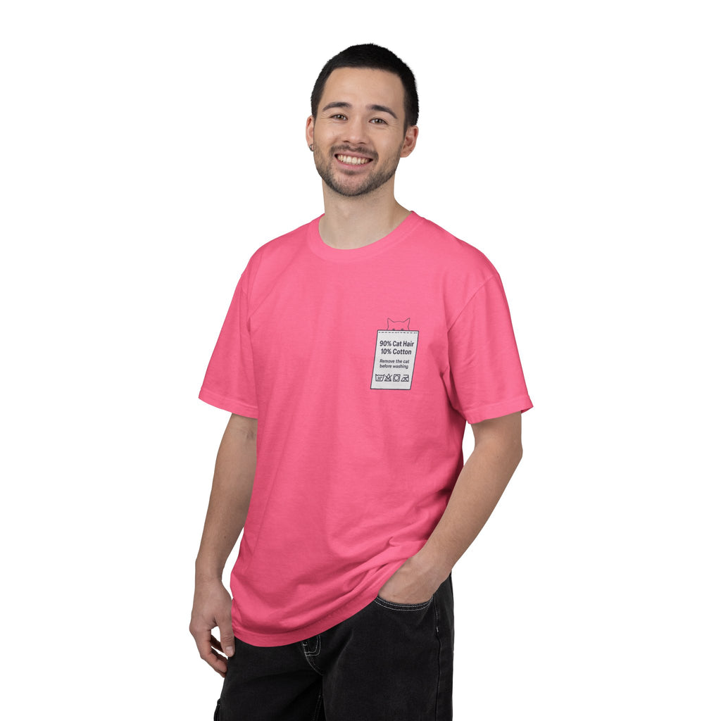 90% Cat Hair 10% Cotton - Remove The Cat Before Washing Tee with Care Label Pocket Print