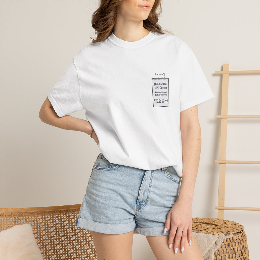 90% Cat Hair 10% Cotton - Remove The Cat Before Washing Tee with Care Label Pocket Print