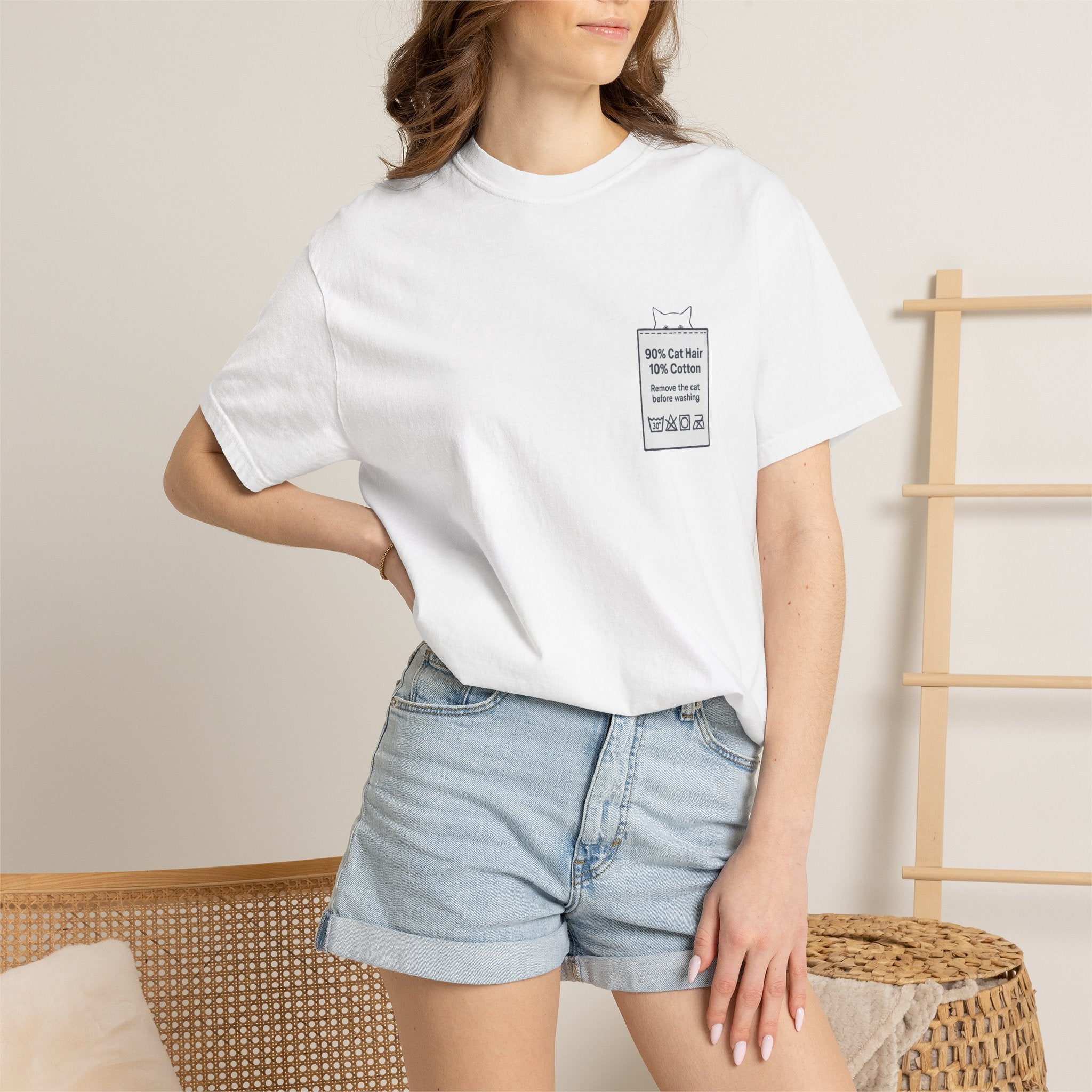 90% Cat Hair 10% Cotton - Remove The Cat Before Washing Tee with Care Label Pocket Print