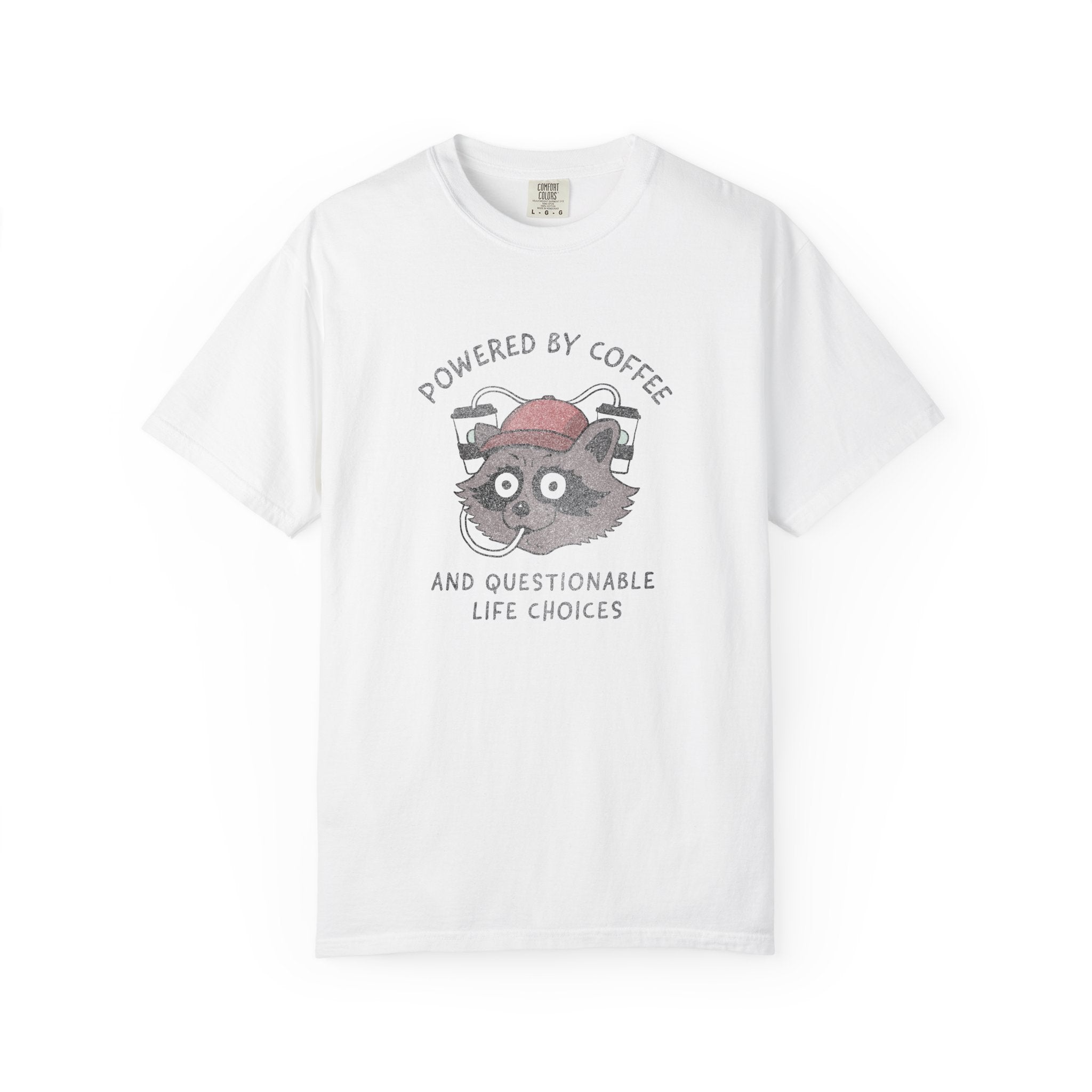 Powered By Coffee And Questionable Life Choices Shirt - Funny Raccoon Tee