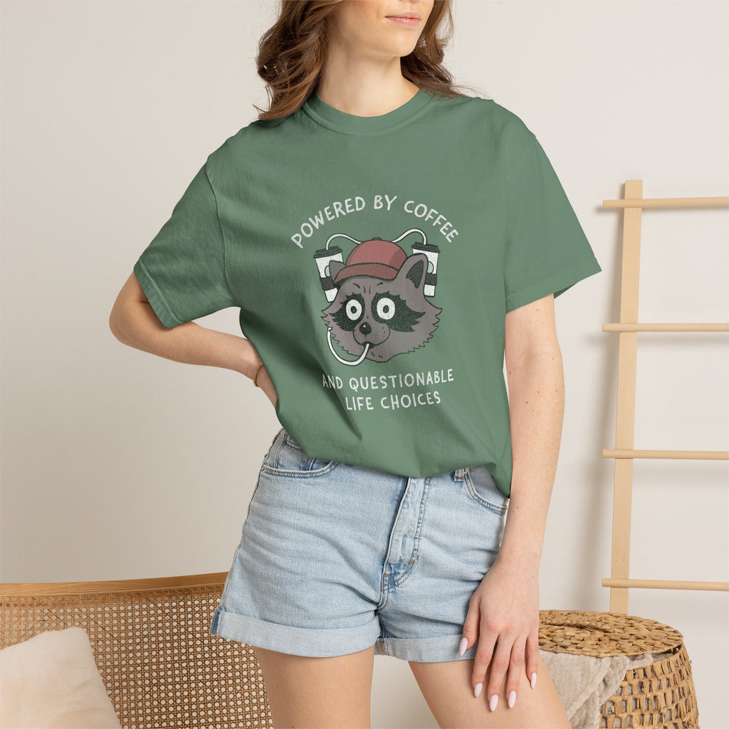 Powered By Coffee And Questionable Life Choices Shirt - Funny Raccoon Tee