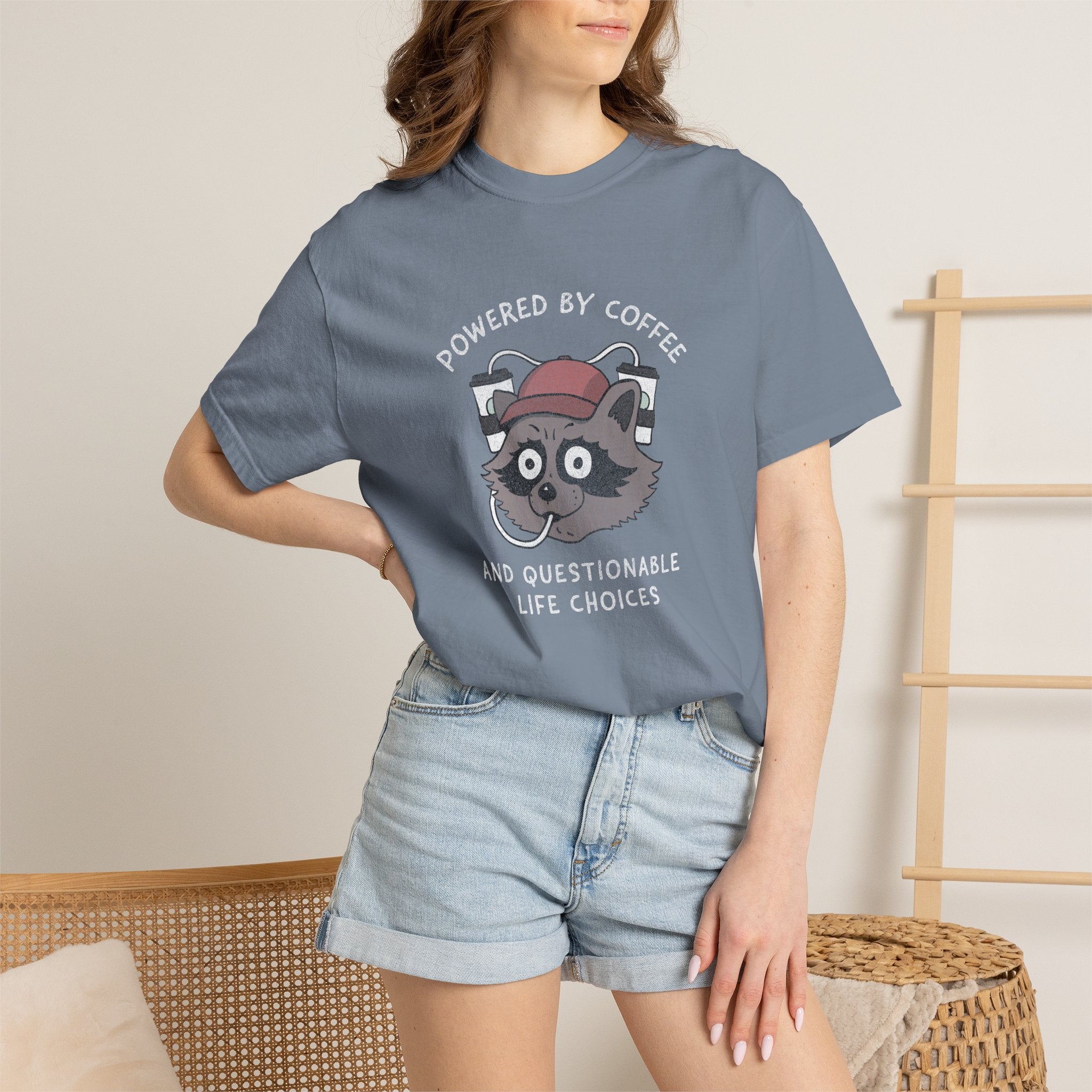 Powered By Coffee And Questionable Life Choices Shirt - Funny Raccoon Tee