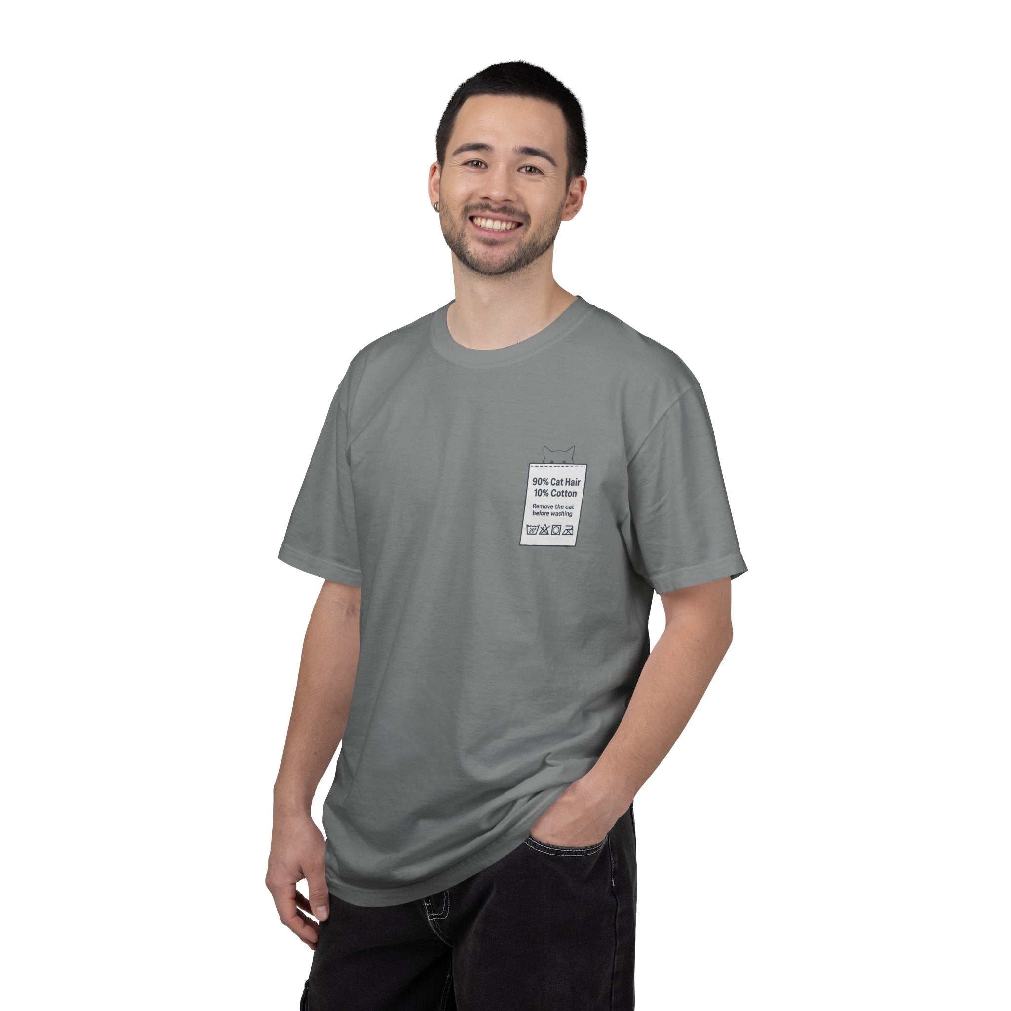 90% Cat Hair 10% Cotton - Remove The Cat Before Washing Tee with Care Label Pocket Print