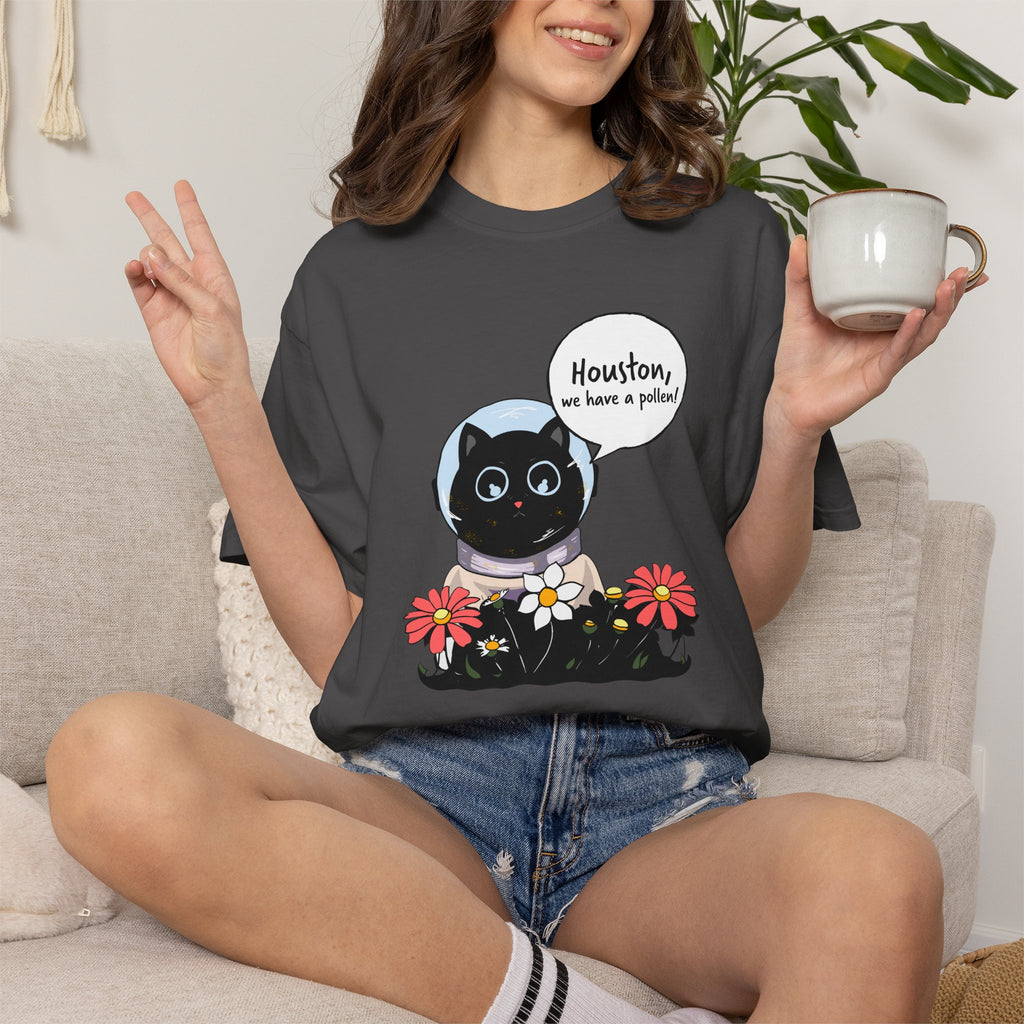 Houston We Have A Pollen Shirt - Funny Cat Astronaut Tee | Allergy Season Gift