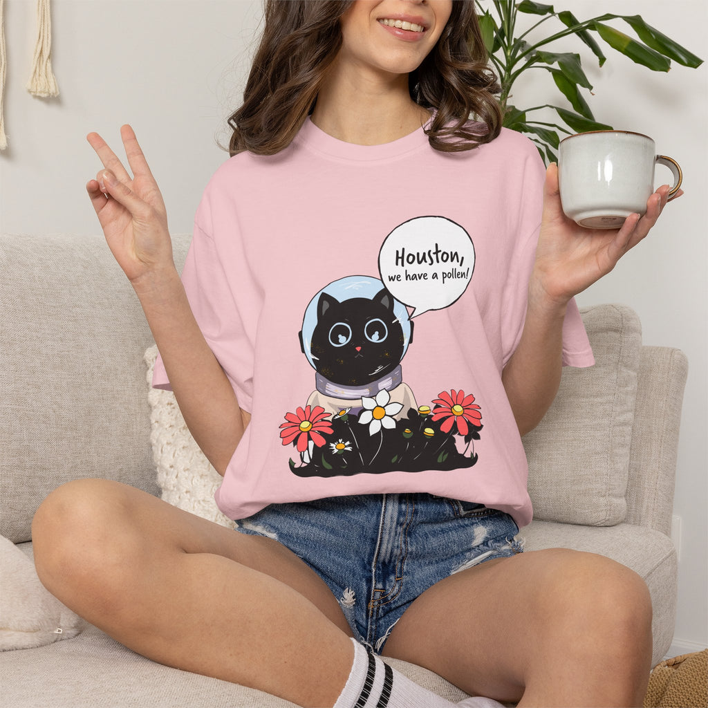 Houston We Have A Pollen Shirt - Funny Cat Astronaut Tee | Allergy Season Gift
