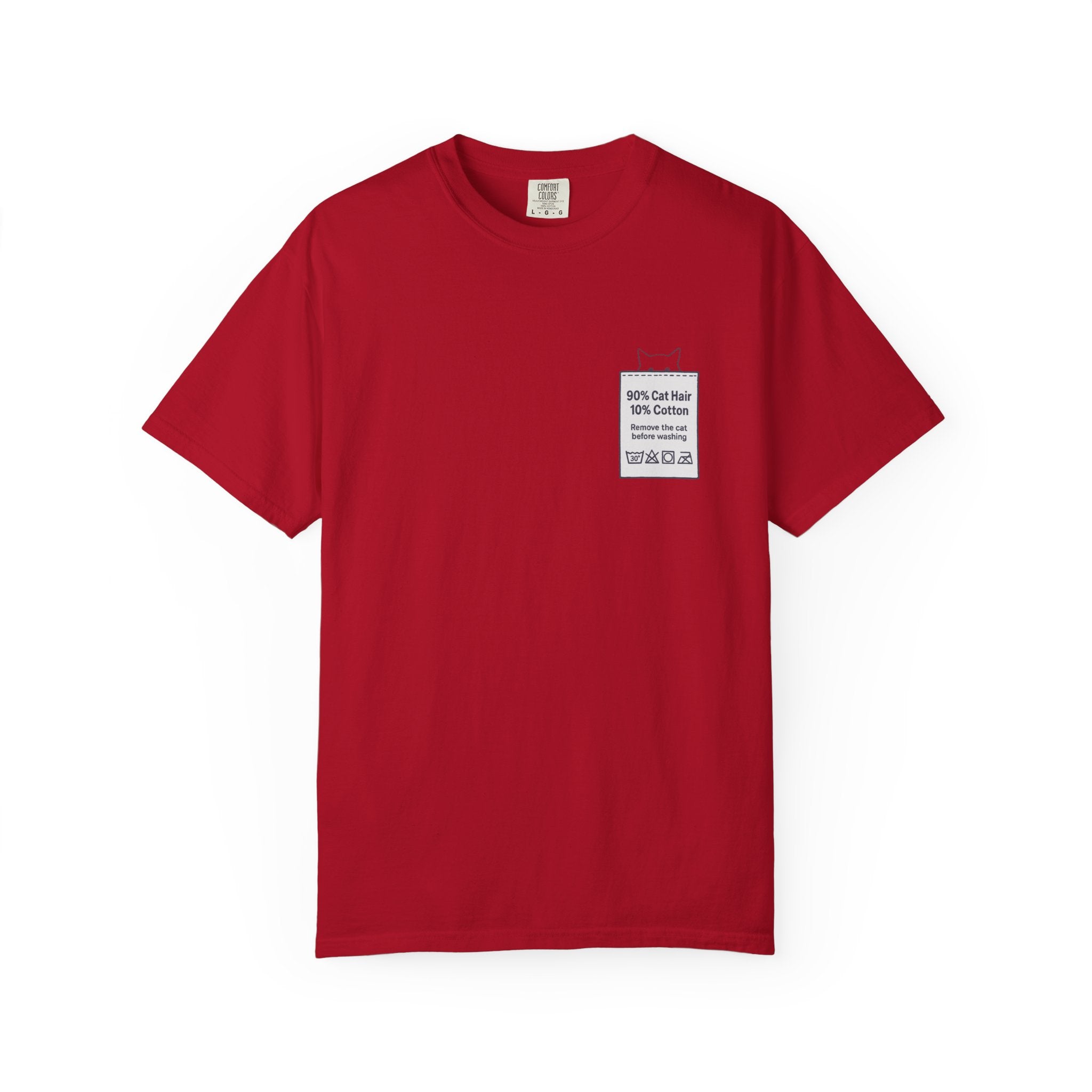 90% Cat Hair 10% Cotton - Remove The Cat Before Washing Tee with Care Label Pocket Print