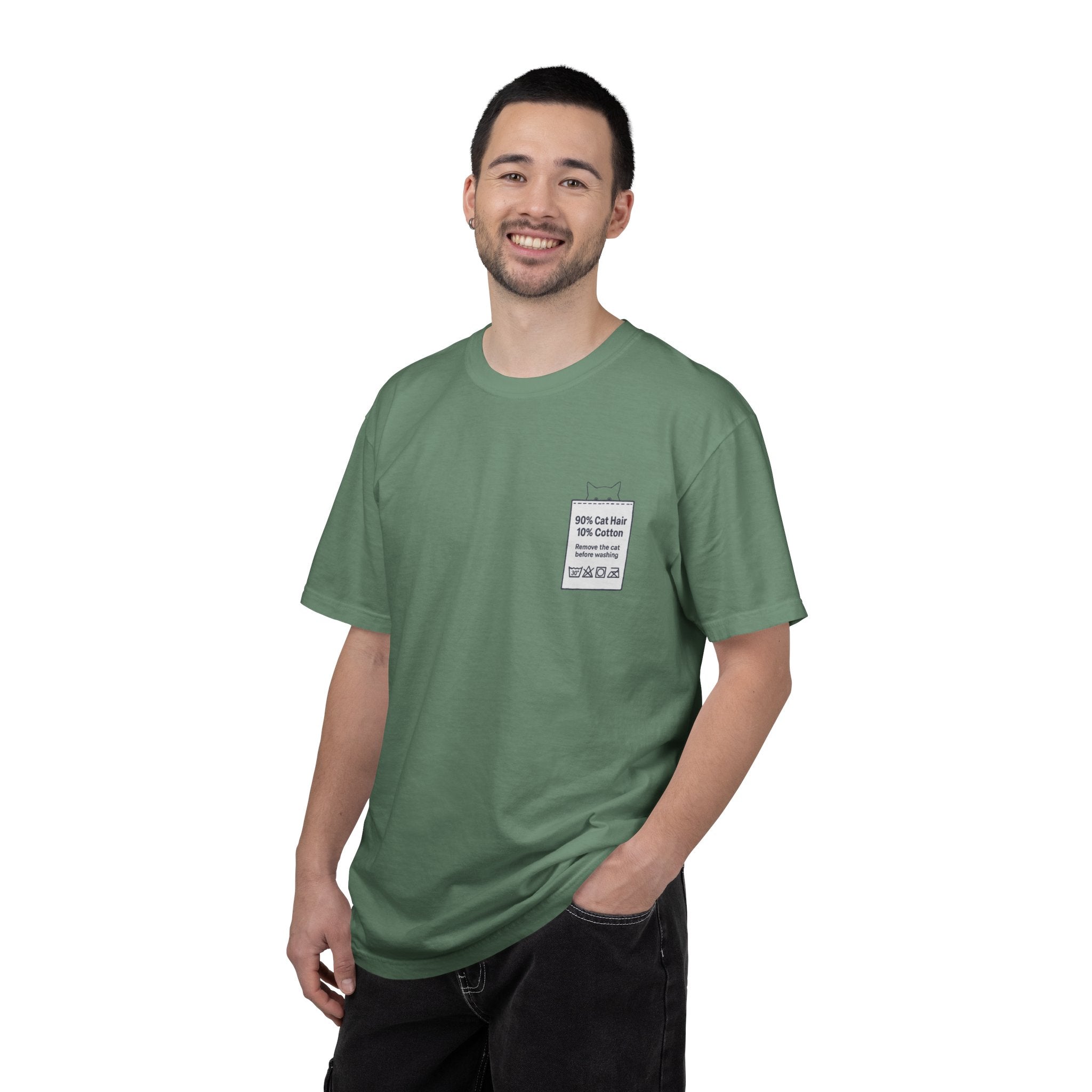 90% Cat Hair 10% Cotton - Remove The Cat Before Washing Tee with Care Label Pocket Print