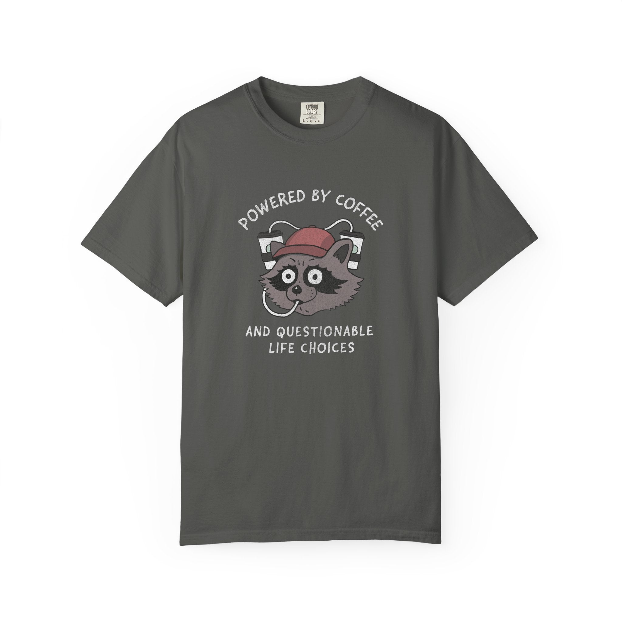 Powered By Coffee And Questionable Life Choices Shirt - Funny Raccoon Tee
