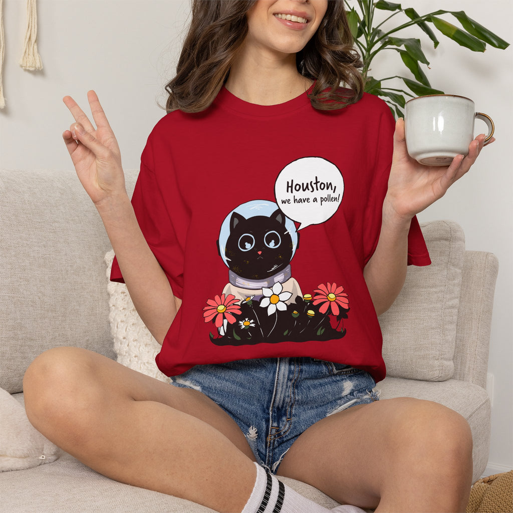 Houston We Have A Pollen Shirt - Funny Cat Astronaut Tee | Allergy Season Gift