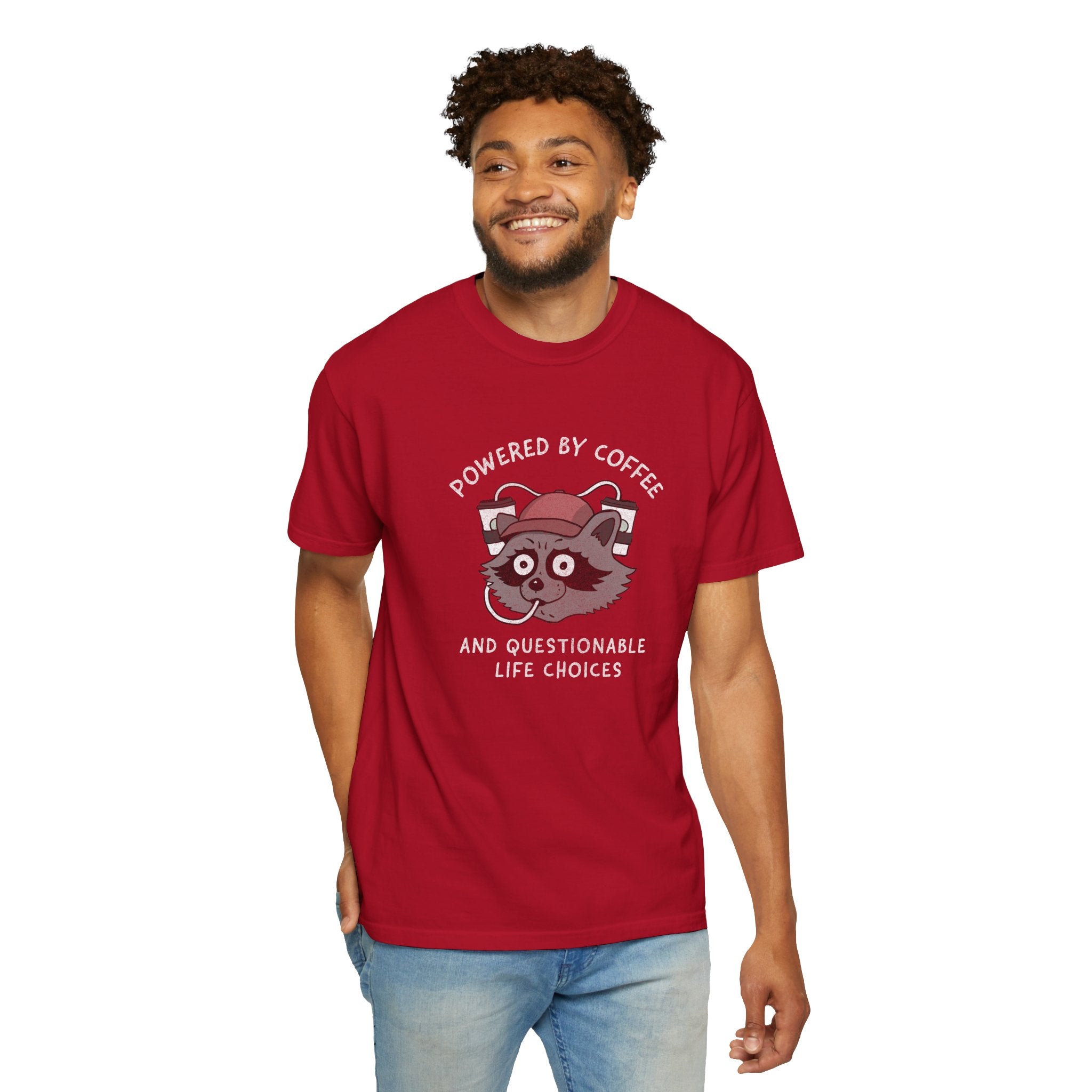 Powered By Coffee And Questionable Life Choices Shirt - Funny Raccoon Tee