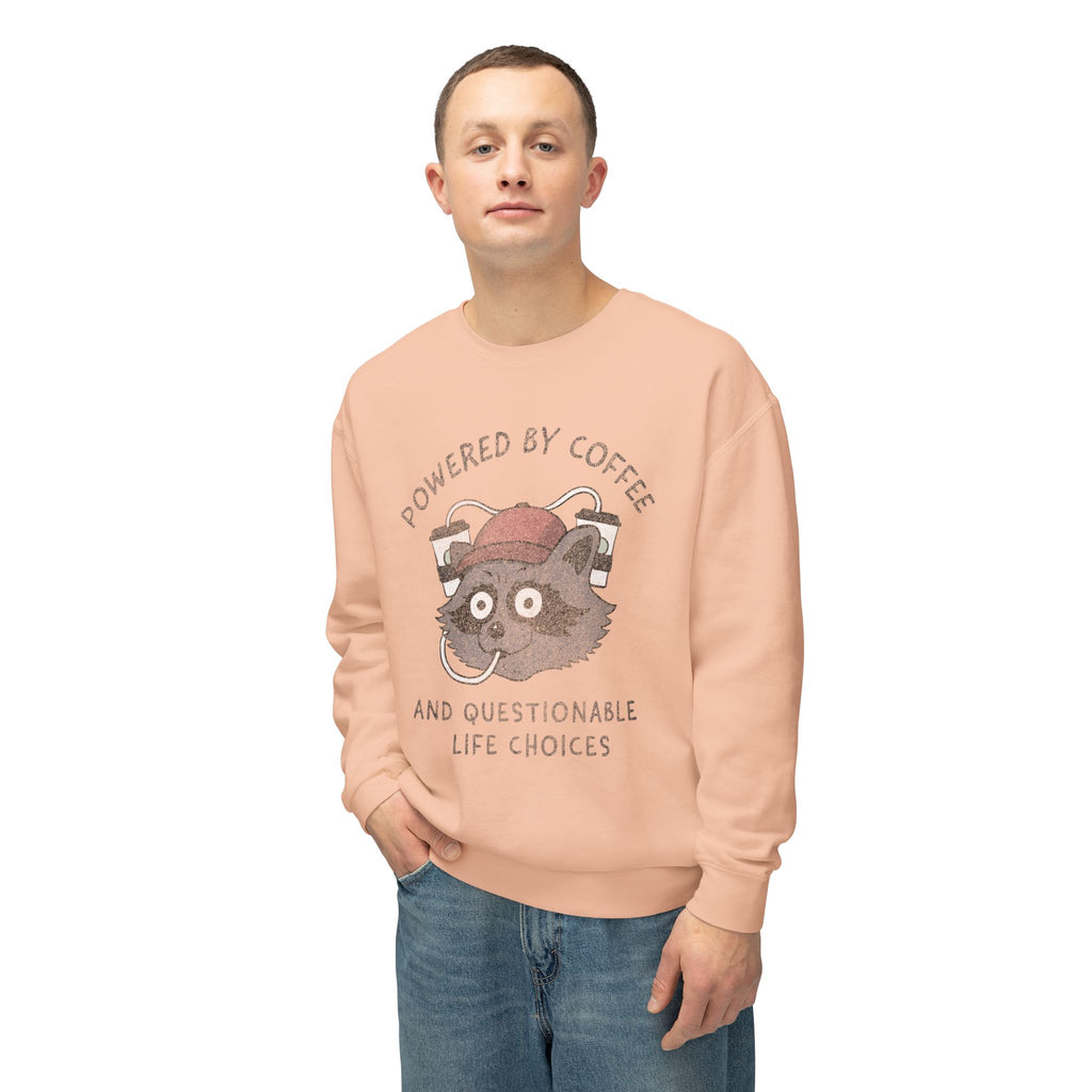 Powered By Coffee And Questionable Life Choices - Funny Raccoon Sweatshirt