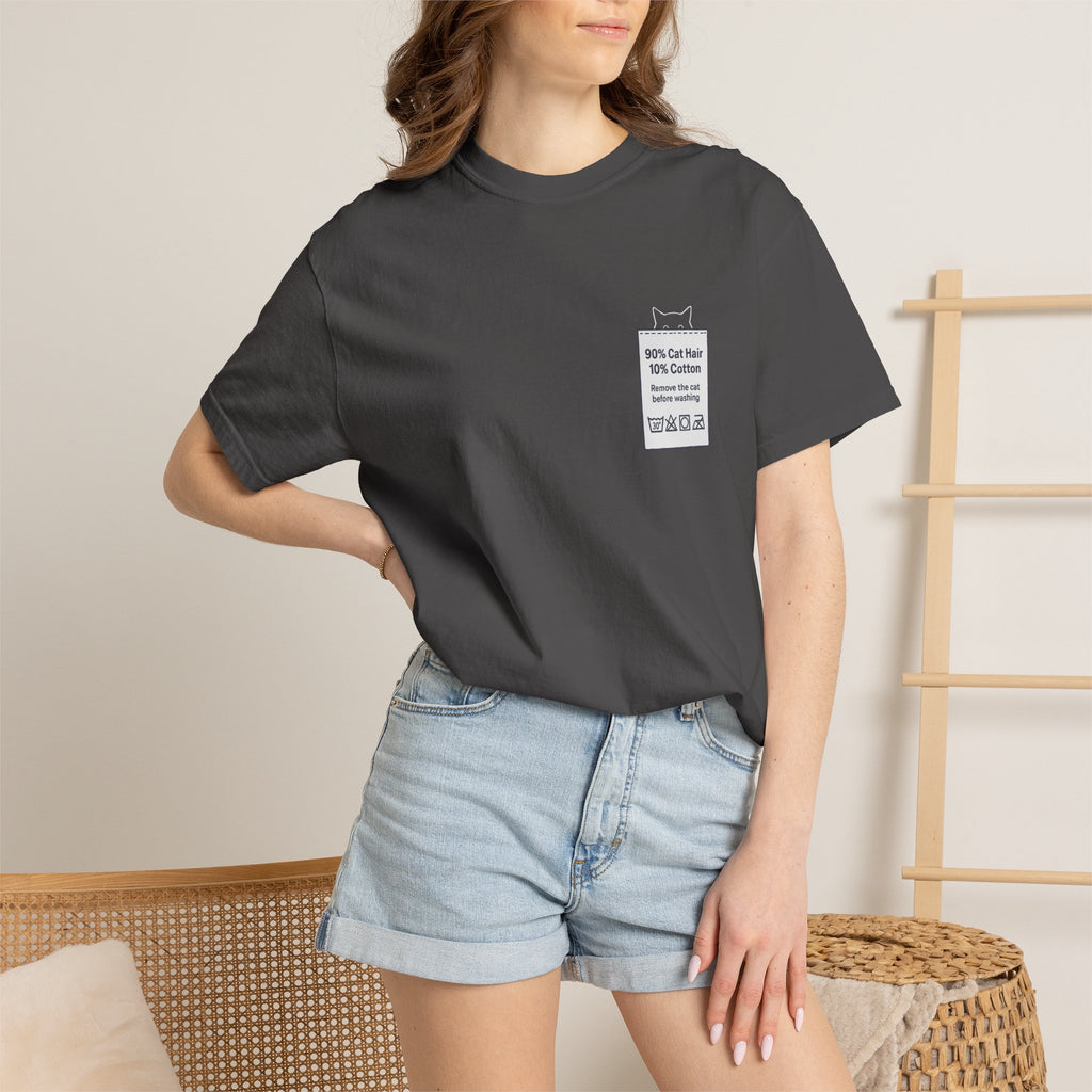90% Cat Hair 10% Cotton - Remove The Cat Before Washing Tee with Care Label Pocket Print