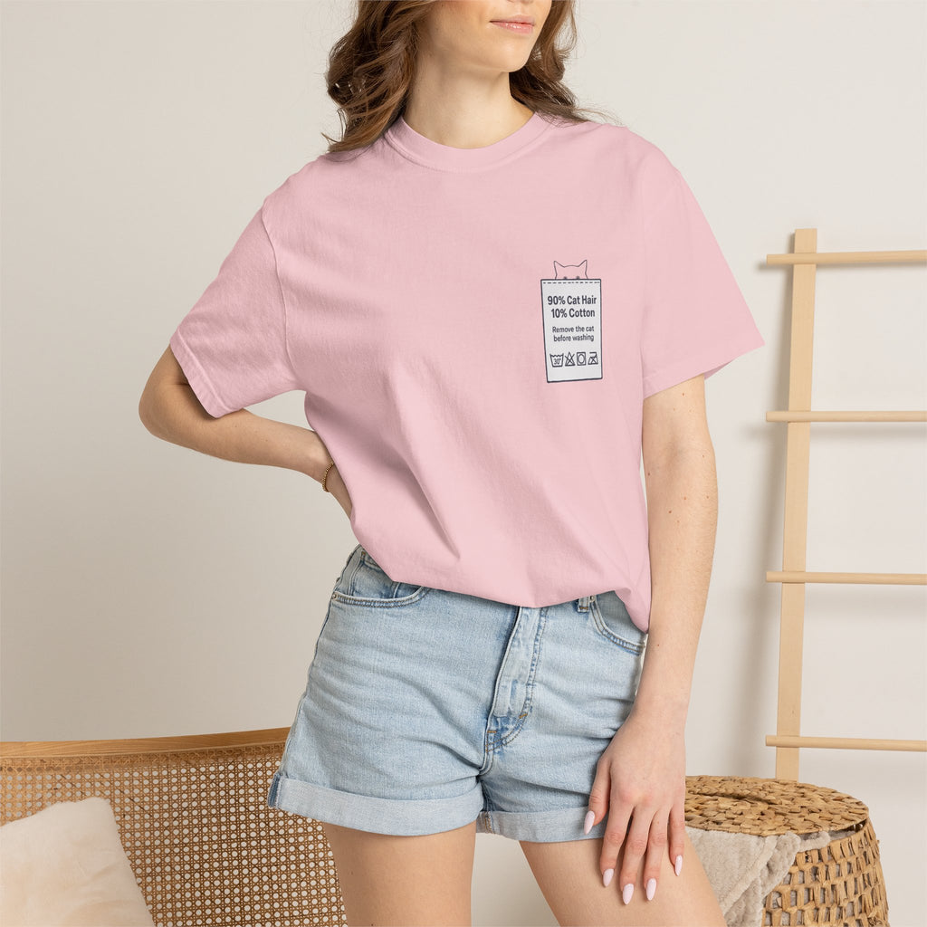 90% Cat Hair 10% Cotton - Remove The Cat Before Washing Tee with Care Label Pocket Print