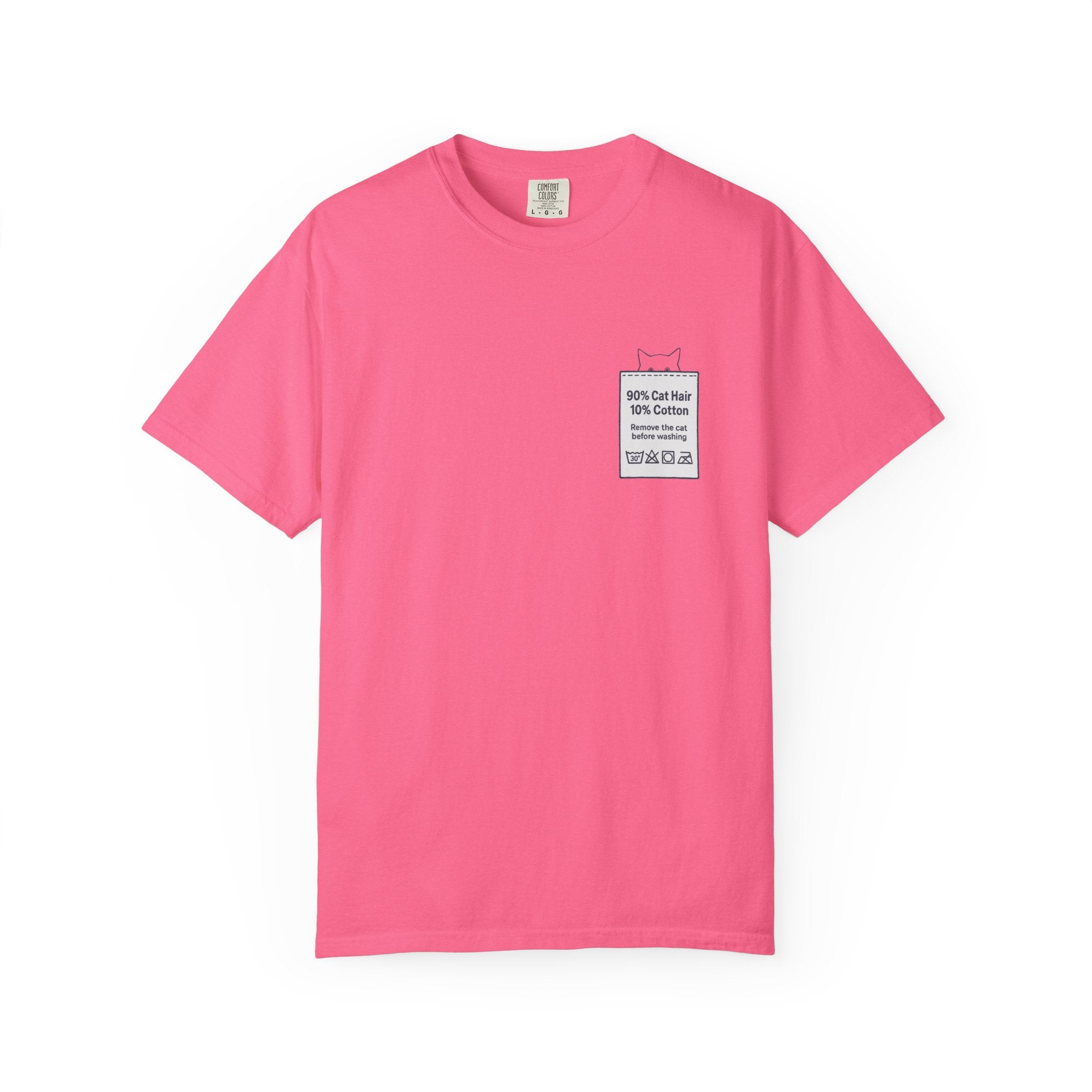 90% Cat Hair 10% Cotton - Remove The Cat Before Washing Tee with Care Label Pocket Print