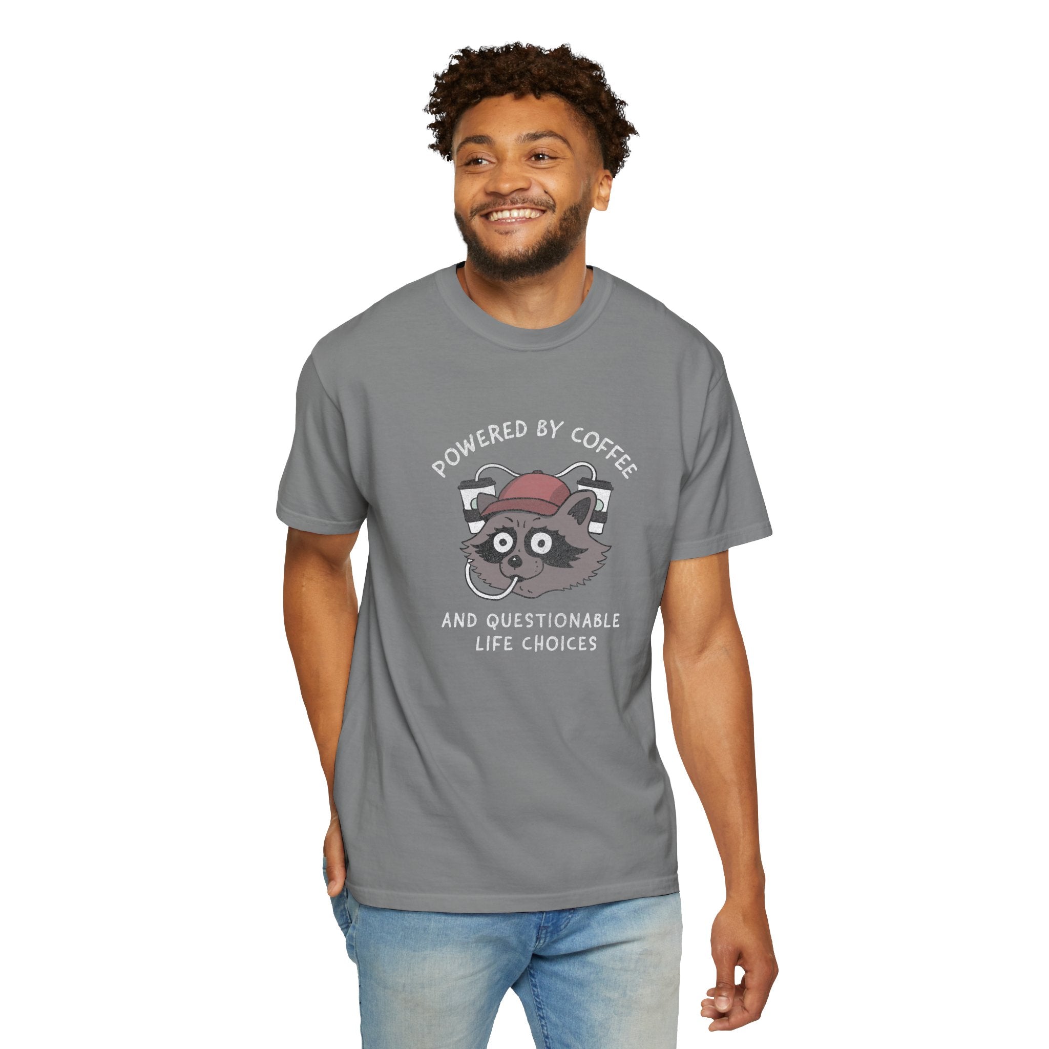 Powered By Coffee And Questionable Life Choices Shirt - Funny Raccoon Tee