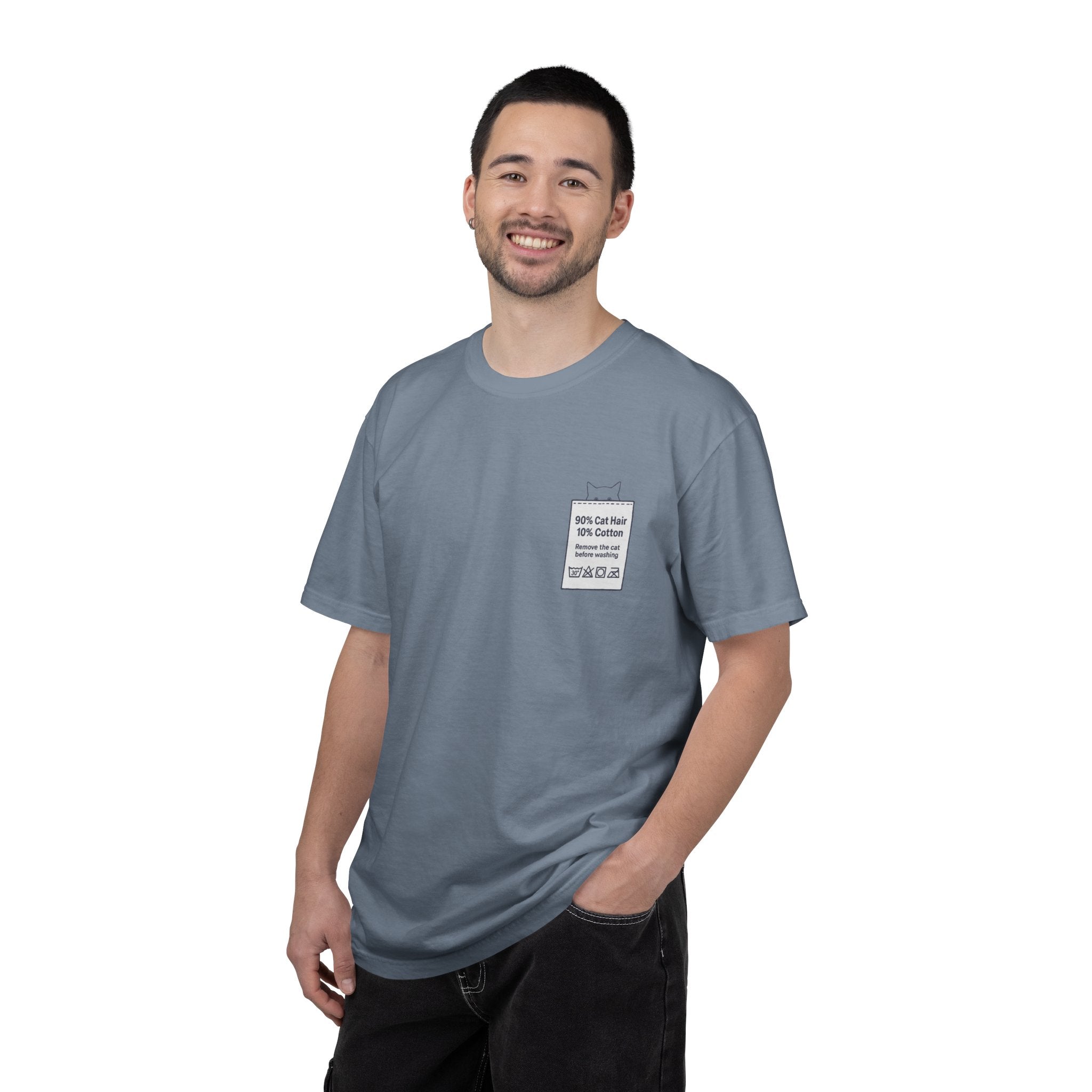 90% Cat Hair 10% Cotton - Remove The Cat Before Washing Tee with Care Label Pocket Print