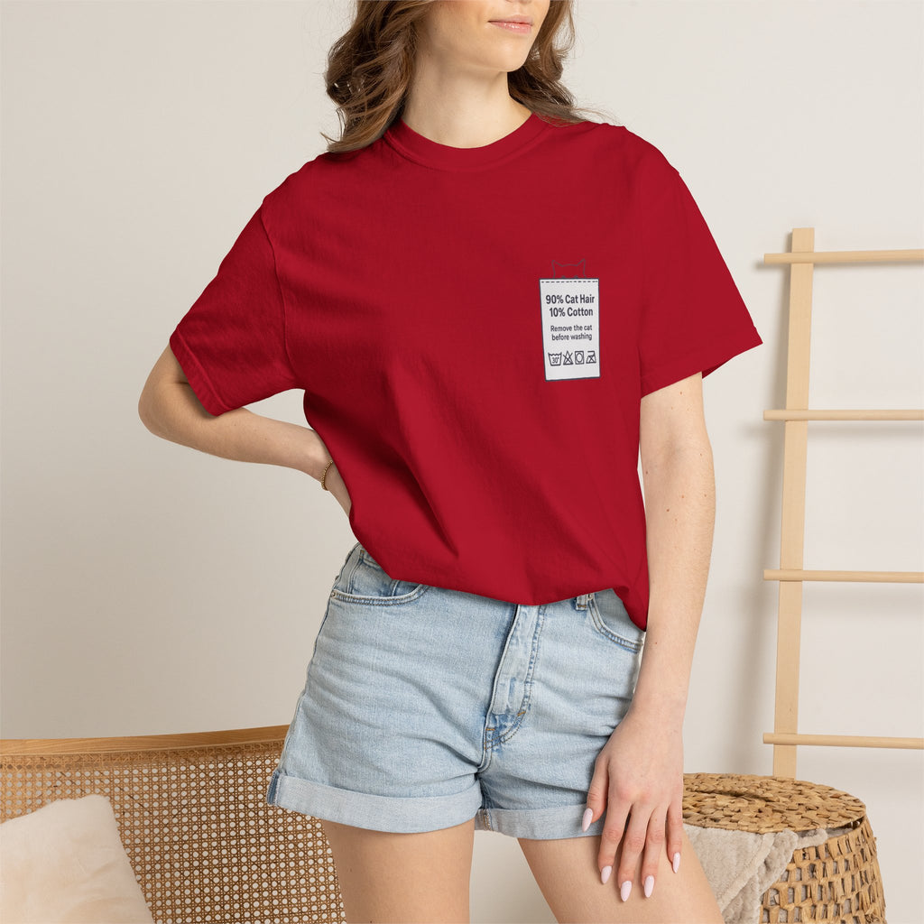 90% Cat Hair 10% Cotton - Remove The Cat Before Washing Tee with Care Label Pocket Print