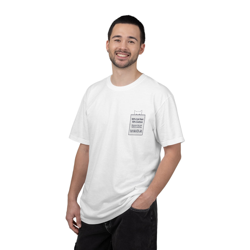 90% Cat Hair 10% Cotton - Remove The Cat Before Washing Tee with Care Label Pocket Print