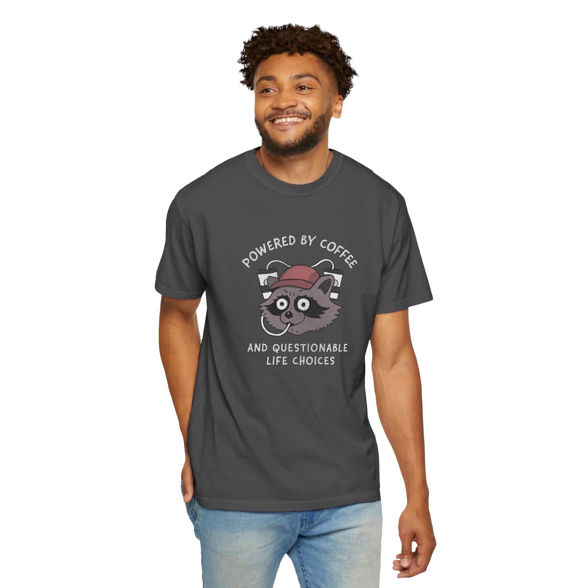 Powered By Coffee And Questionable Life Choices Shirt - Funny Raccoon Tee