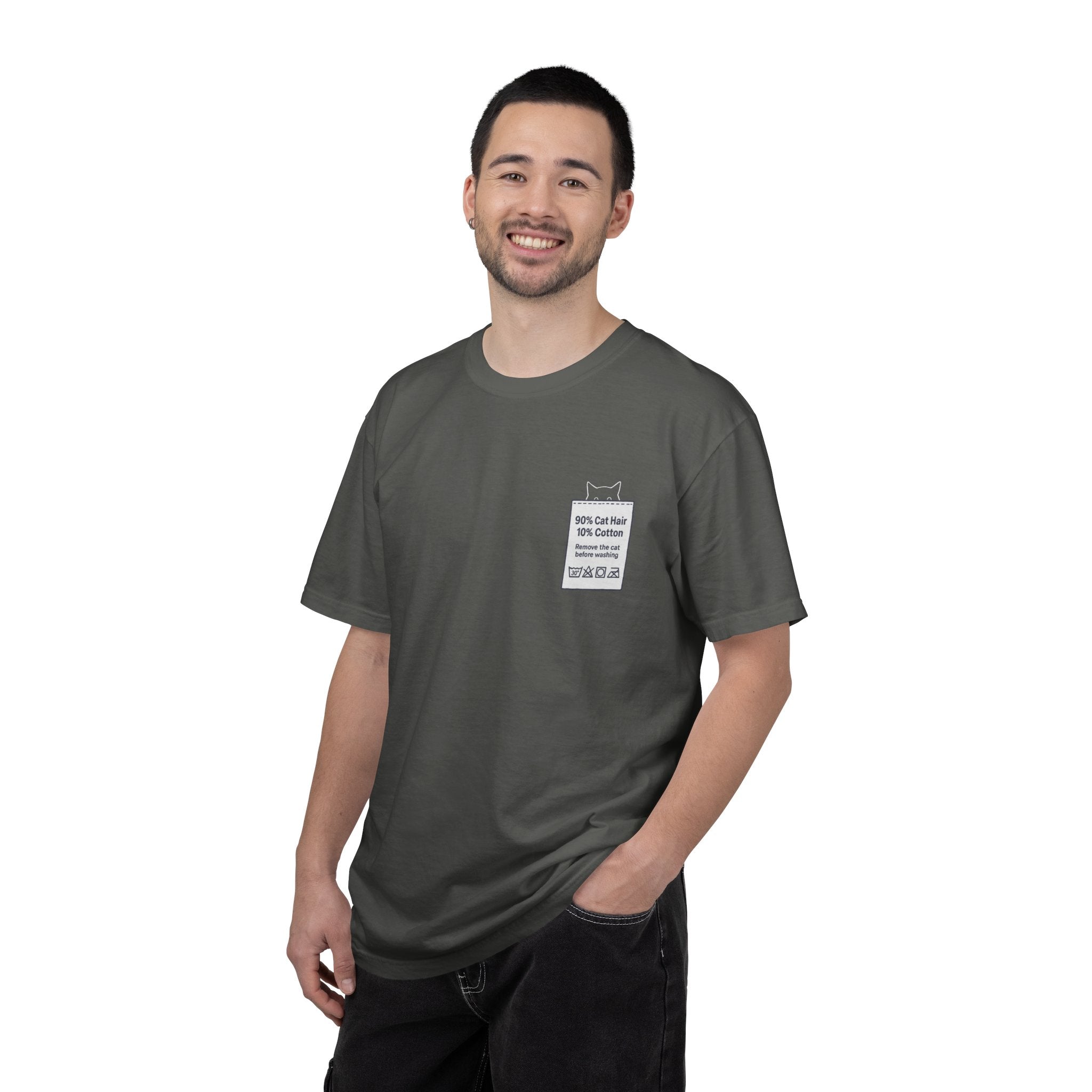 90% Cat Hair 10% Cotton - Remove The Cat Before Washing Tee with Care Label Pocket Print
